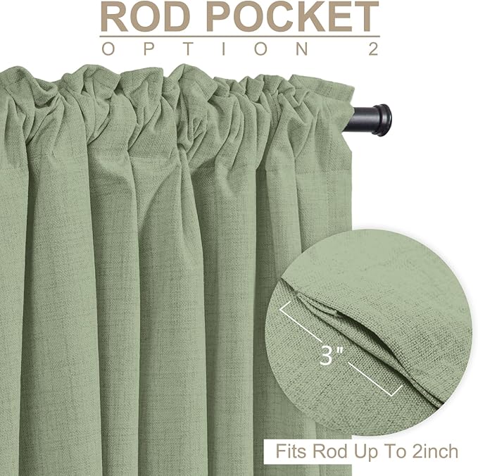 100% Blackout Shield Linen Blackout Curtains for Bedroom 90 Inches Long, Back Tab/Rod Pocket Living Room Drapes, Thermal Insulated Blackout Curtains 2 Panels Set, 50" W x 90" L, Sage