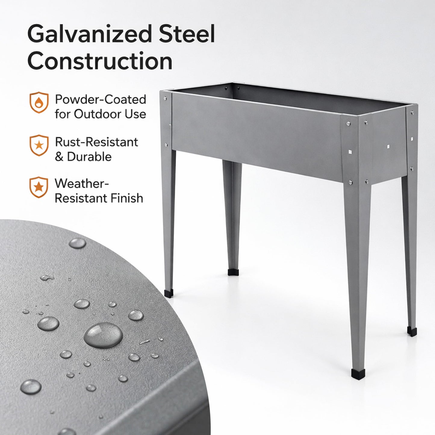 Gardzen Elevated Garden Bed Outdoor, Metal Herb Planter Box with Legs, Galvanized Steel Raised Planter, Drainage Hole, Easy Assembly Standing Planter for Patio Balcony Backyard, 40x12x31 in