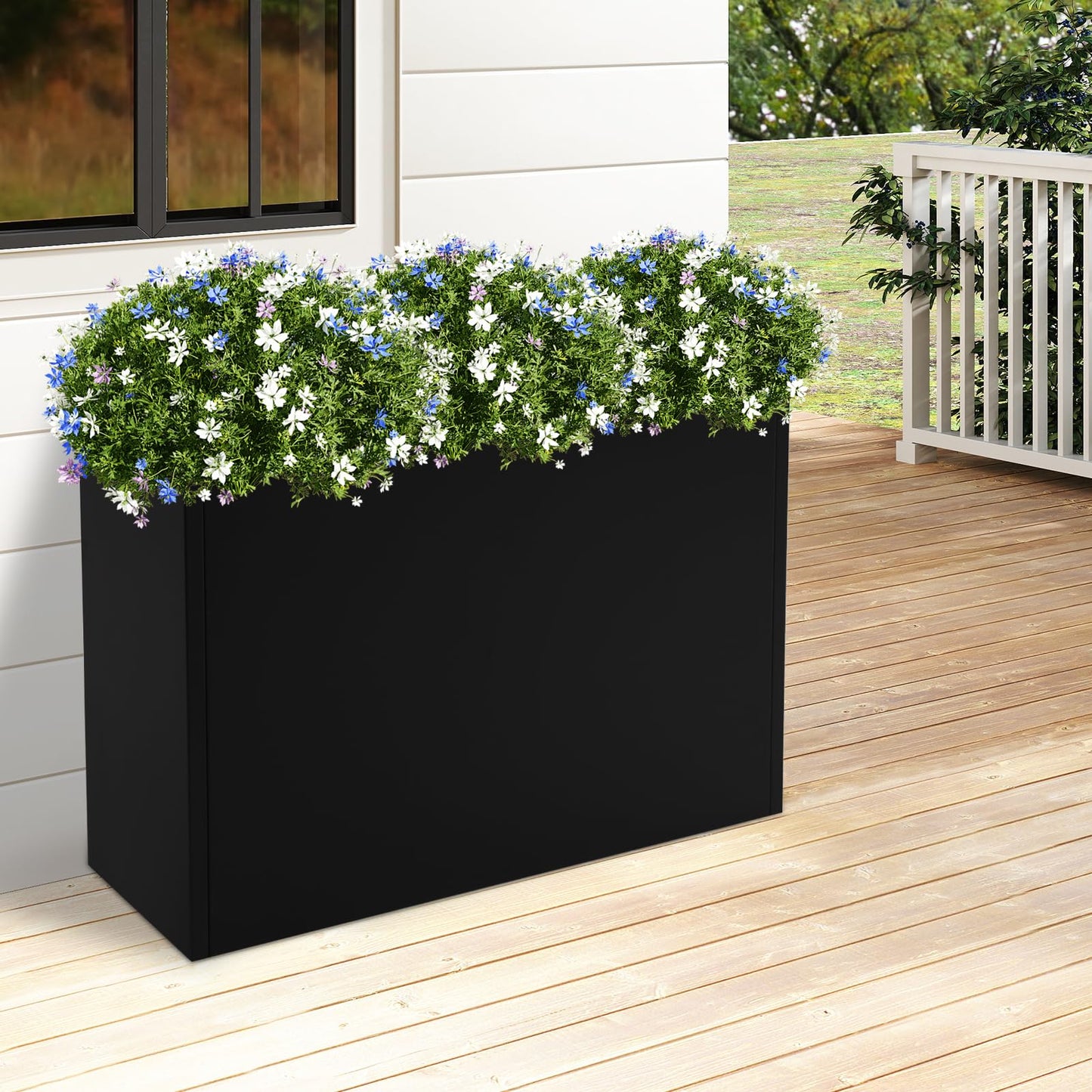 QUEMARQUE Metal Planter Box, 38 * 12 * 24In Rectangular Planters with Removable Insert Shelf, Heavy Duty Steel Planter Box with Drain Holes for Porch, Garden, Patio, Yard (Black)