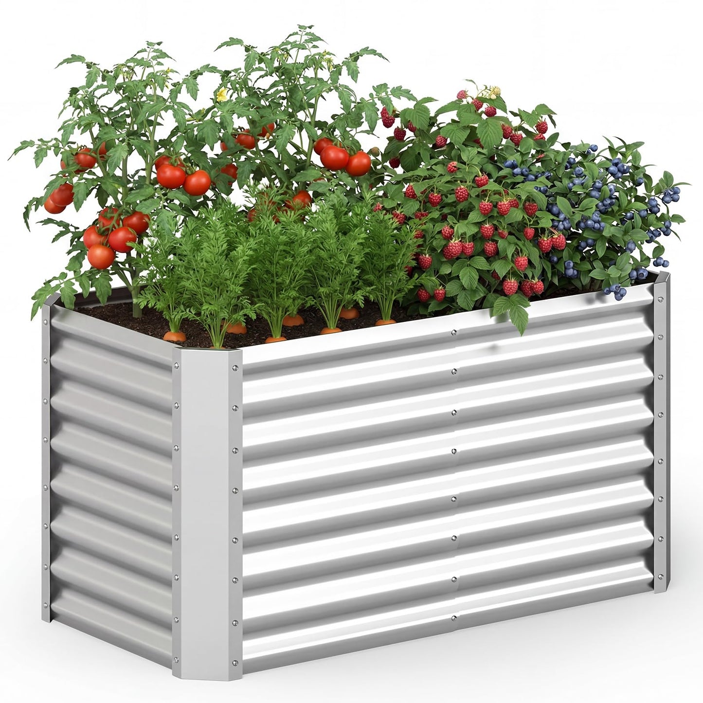 Giantex 4 x 2 x 2 FT Galvanized Raised Garden Bed, Rectangular Metal Planter Box with Open-Ended Base for Sapling Vegetable Flower Fruit, Outdoor Plant Container Kit for Patio & Lawn, Sliver