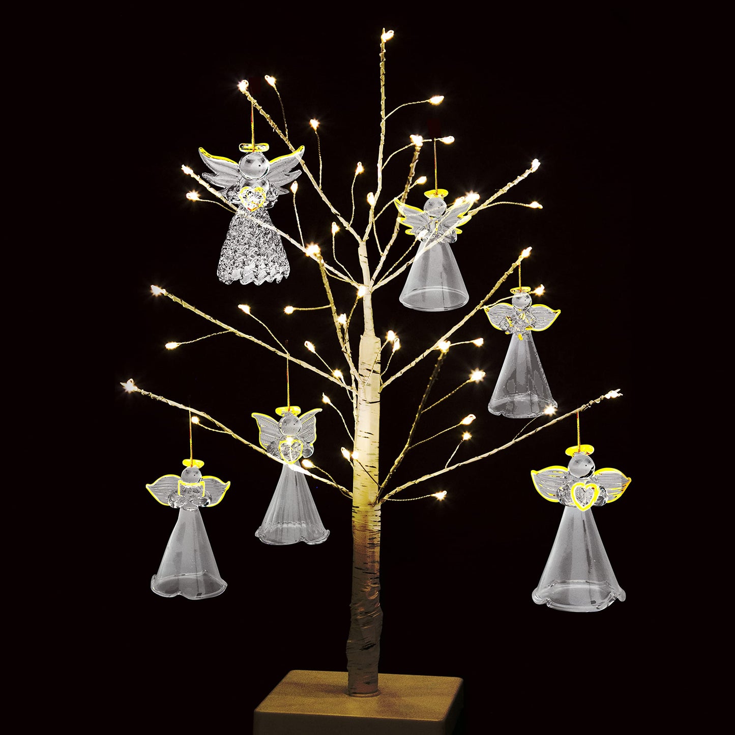4E's Novelty Glass Angel Ornaments for Christmas Tree (Set of 12) - 2.5" Mini in 6 Unique Design, Crystal Spun Glass Angel Ornaments for Christmas Tree,