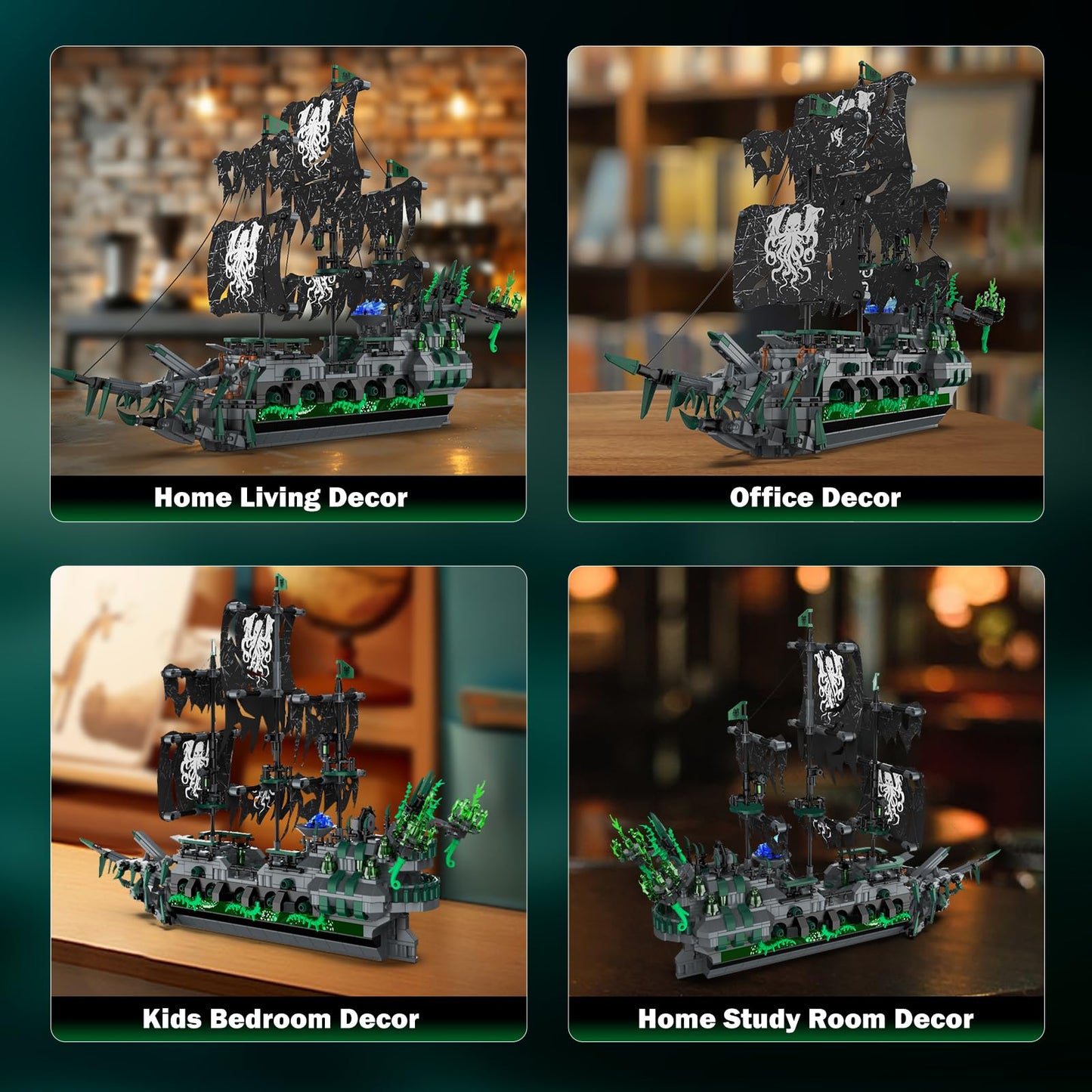 NUTCRACKER Pirate Ship Building Blocks Set with LED Lights, Ghost Ship Flying Dutchman Toy Building Sets for Adults, DIY Sailboat Model Kit for Easter, Halloween, Birthday's Gift (1100 Pcs)