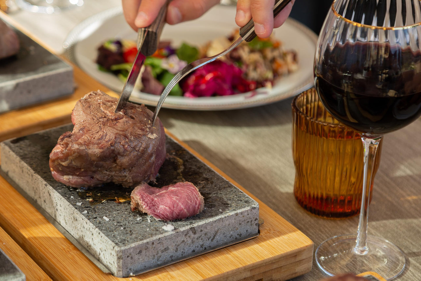 Black Rock Grill Steak Stone Cooking Experience - Premium Gift Set with Steak Knife, and Protective Gloves