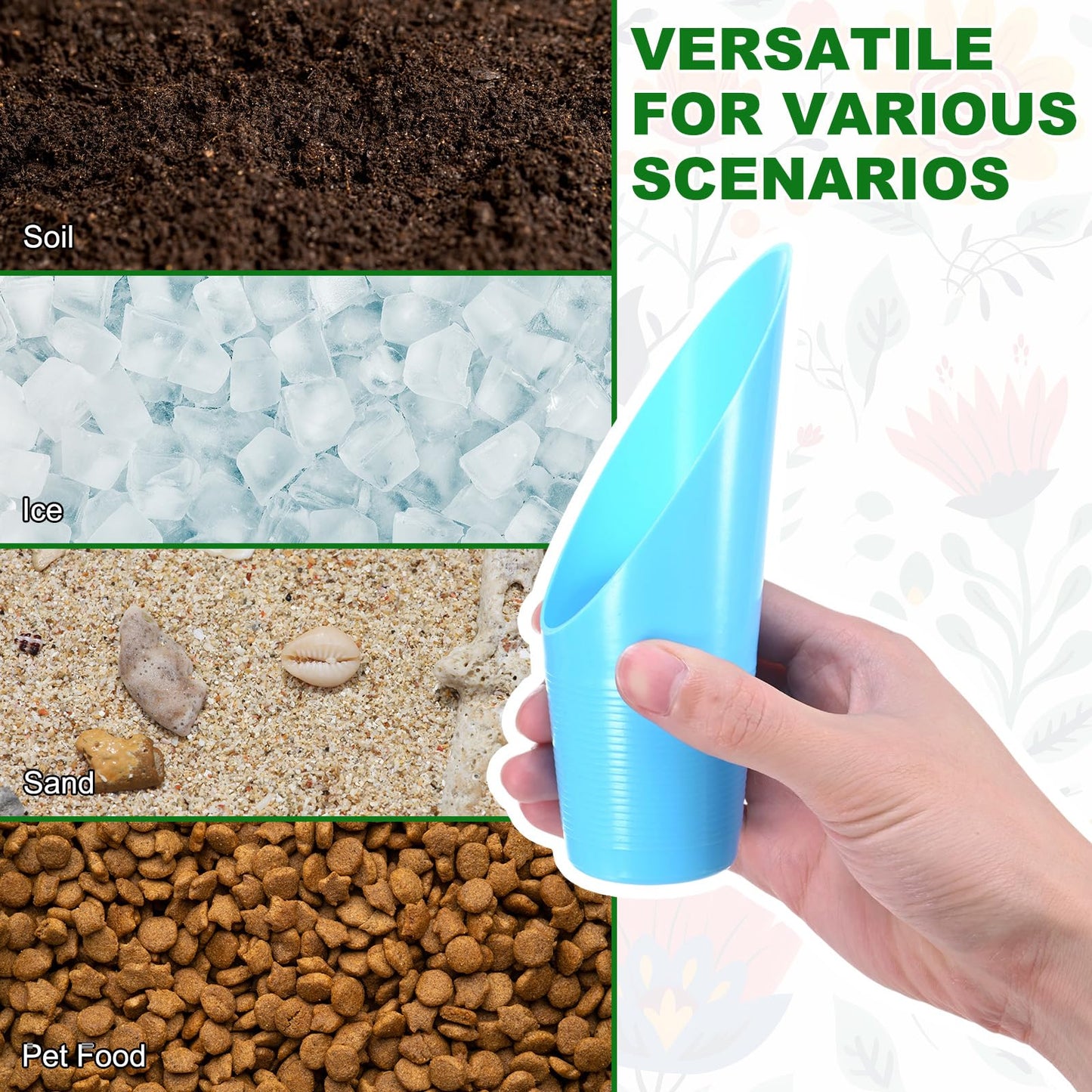 M METERXITY 18-Pack Bonsai Soil Scoops, Plastic Garden Soil Scoops Bucket Shovel Potting Scoopers for Transplanting/Flower Planting/Plant Succulent, Colorful Small Gardening Tools [Blue]