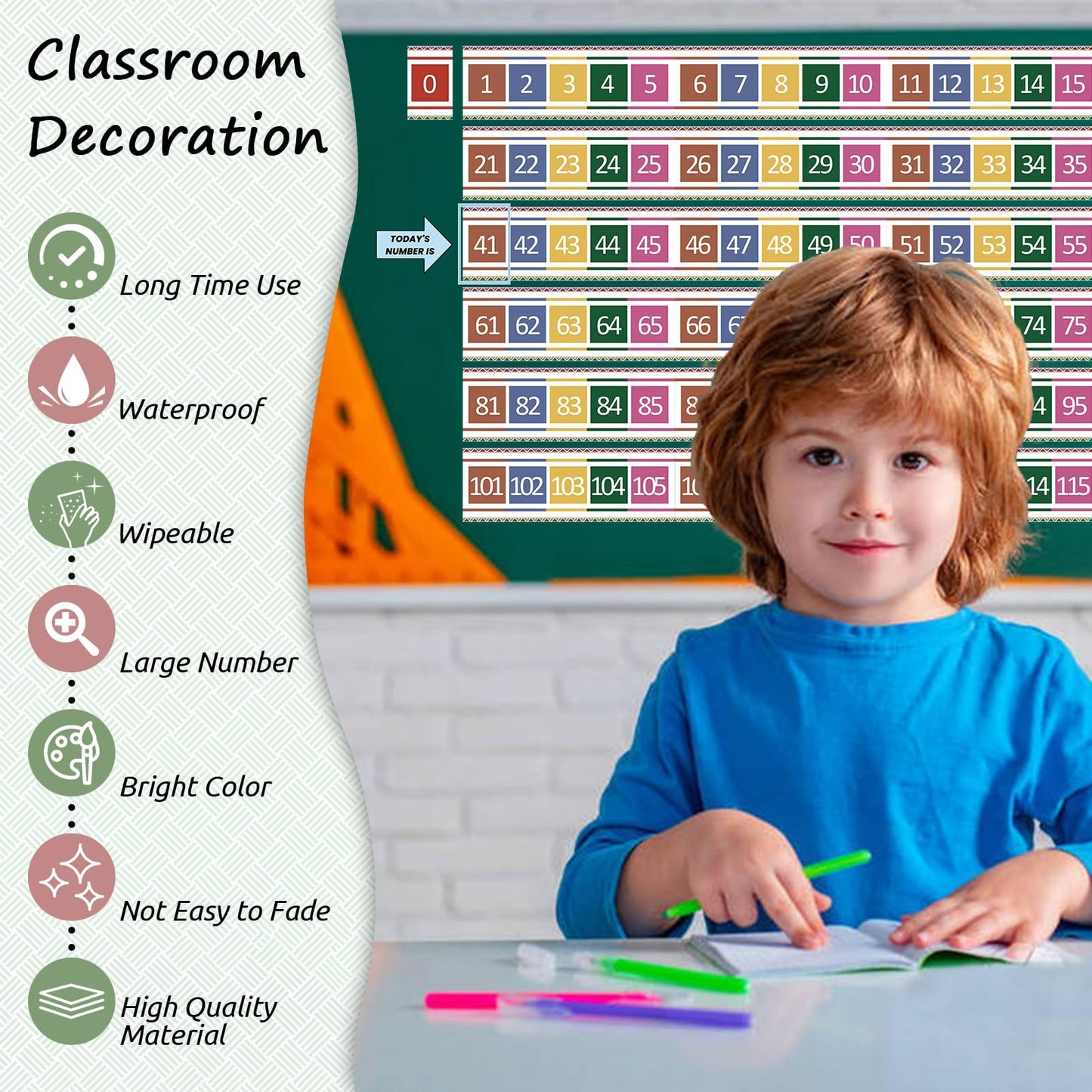 Number Line for Classroom Office Wall,Number Line Bulletin Board Border 0 to120 Laminated Number Line Strips Chalkboard Brights Number Line Math Poster Classroom Study Room Decorations for Teachers
