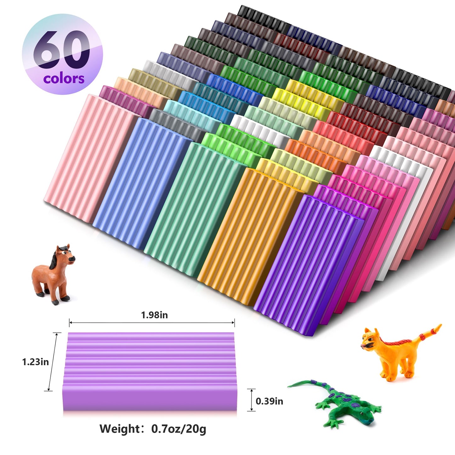 Aestd-ST Polymer Clay 60 Colors, Modeling Clays for Kids DIY Starter Kits, Oven Baked Model Clay, Non-Sticky,with Sculpting Tools, Holiday Gift for Children and Artists.