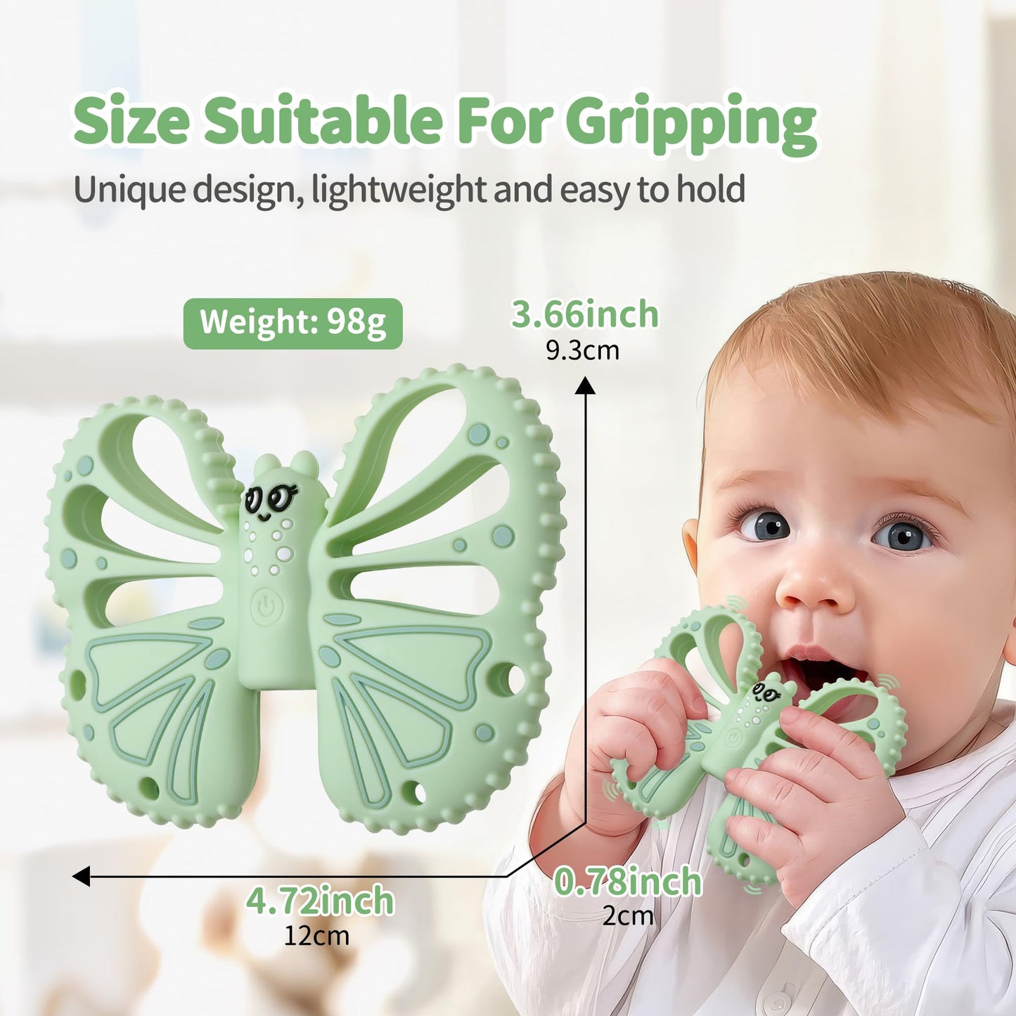ETETOO Vibrating Sensory Chew Toy for Autistic Children - USB fast charging, 10-speed vibration baby teether, Rechargeable Teether for Babies 18 Months, Autism Sensory Toys & Calming Chew Toys (Green)