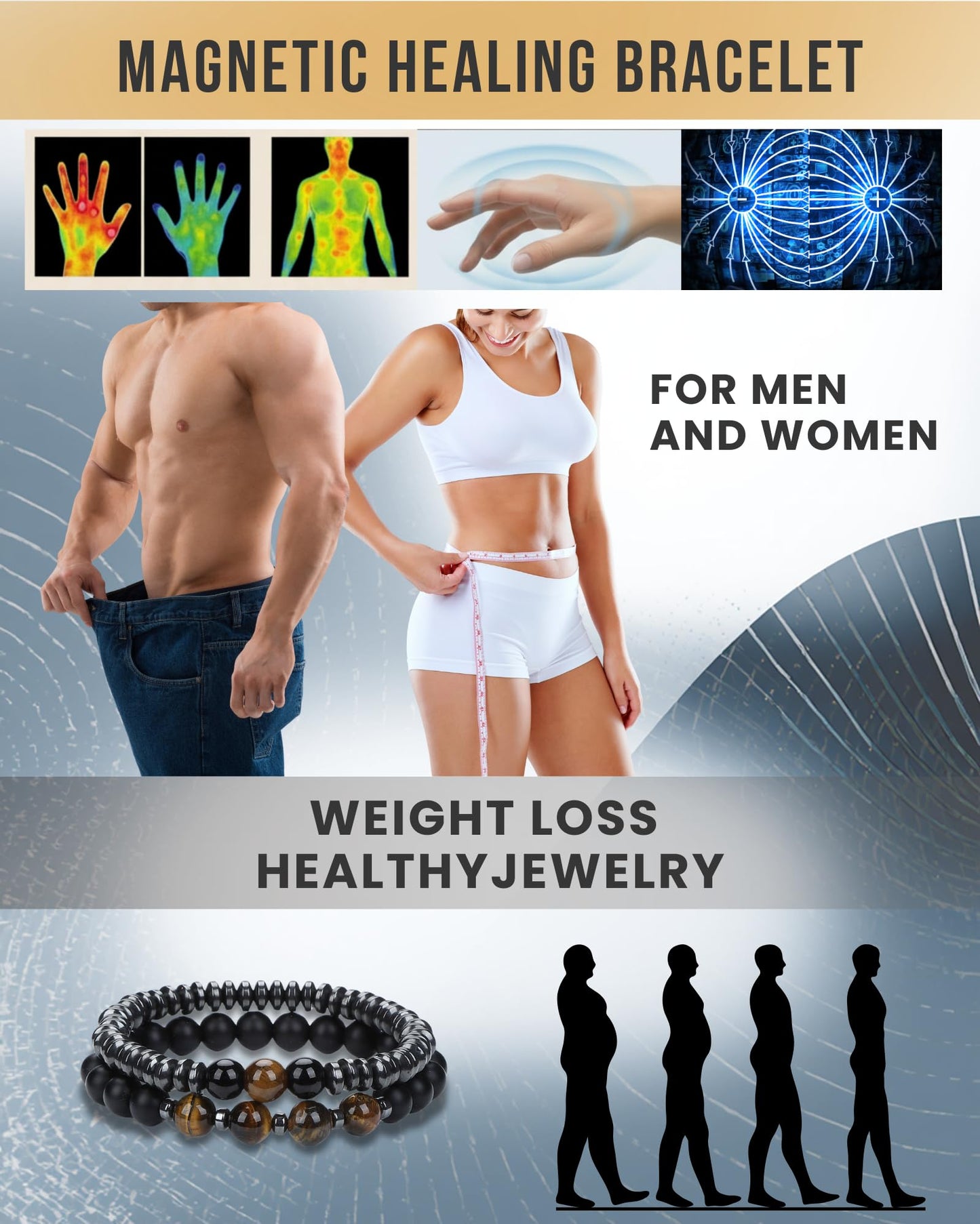 WestLuna Magnetic Healing Bracelet Set – Adjustable Magnetic Hematite Bracelets for Women Men, Slimming Crystal Chakra Energy Beaded Bracelet Gift(Tiger's Eye, Medium)