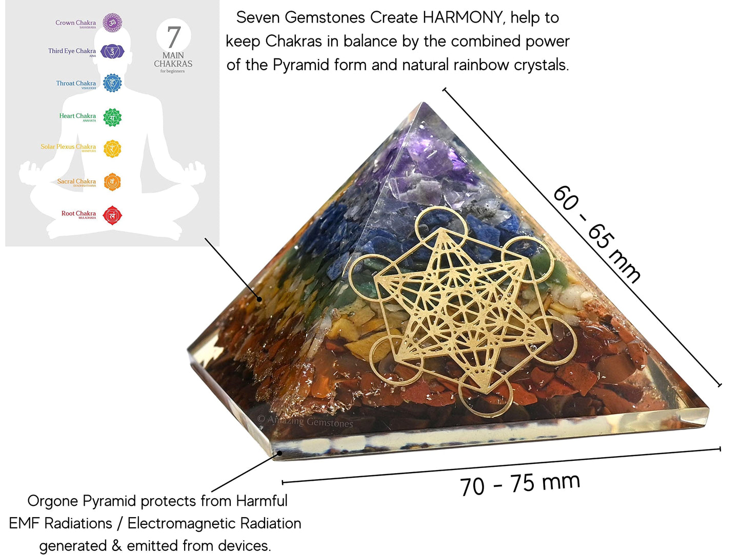 Amazing Gemstone Large Orgone Pyramid | Natural Chakra Pyramid Crystal | Metatron Orgonite Pyramid | Organ Pyramids Positive Energy Healing