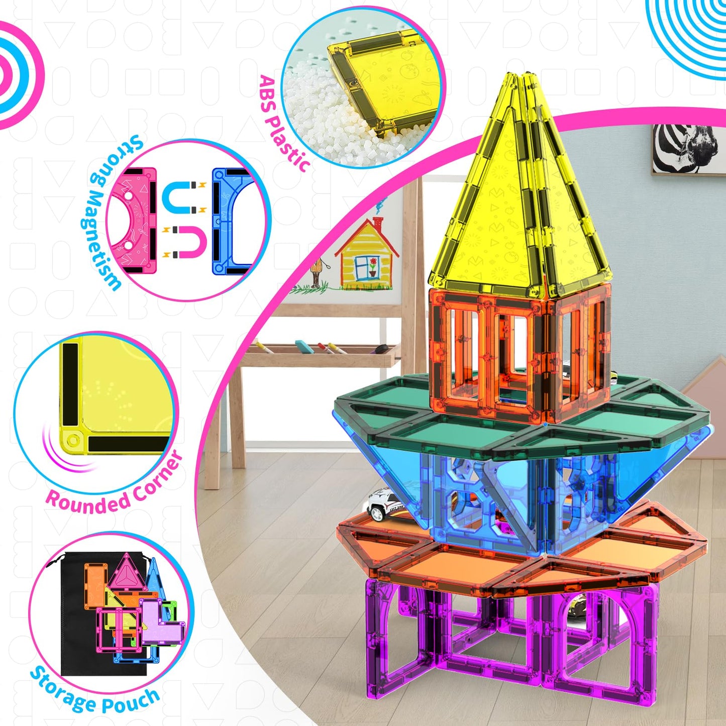 Ronqs 250 PCS 3D STEM Educational Magnetic Tiles for Kids Magnetic Blocks for Kids Magnetic Building Blocks Set