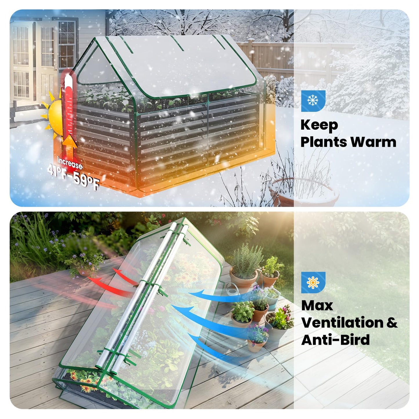 Quictent Raised Garden Bed Galvanized Raised Beds for Gardening Vegetables with Cover 6x3x2 ft Tall Metal Planter Box Outdoor Use (Clear)