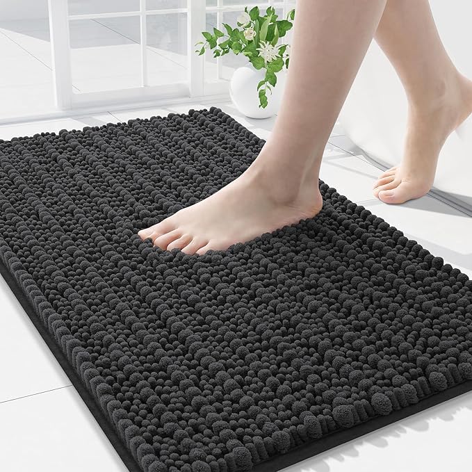 Arotive Luxury Chenille Bathroom Rug Mat, Extra Soft Thick Absorbent Shaggy Bath Rugs, Non-Slip Machine Wash Dry, Plush Bath Mats for Bathroom, Shower and Tub, 34x21, Dark Grey