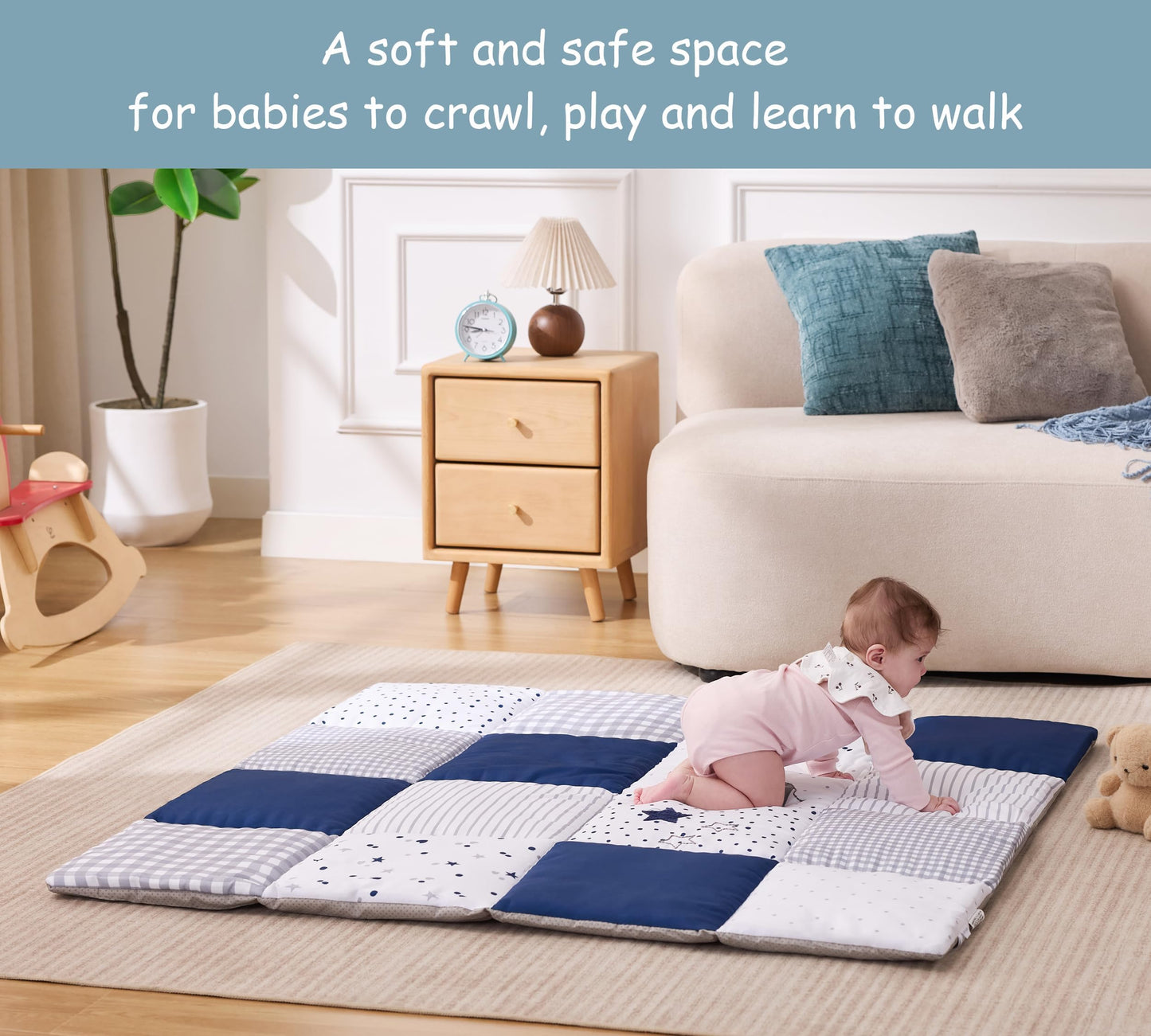 UTEX Baby Play Mat for Floor, 50x50 Playpen Mat, Thick Cushioned Play Mat for Baby and Infants, Non-Slip & Machine Washable