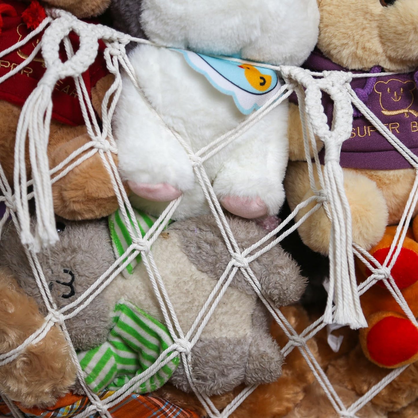 YKBU Stuffy Animal Net for Stuffed Animals Storage Hammock Macrame Stuffed Animal Toy Display Plush Toy Holder Wall Hanging Net for Stuffed Animal Display (Cream,49" W)