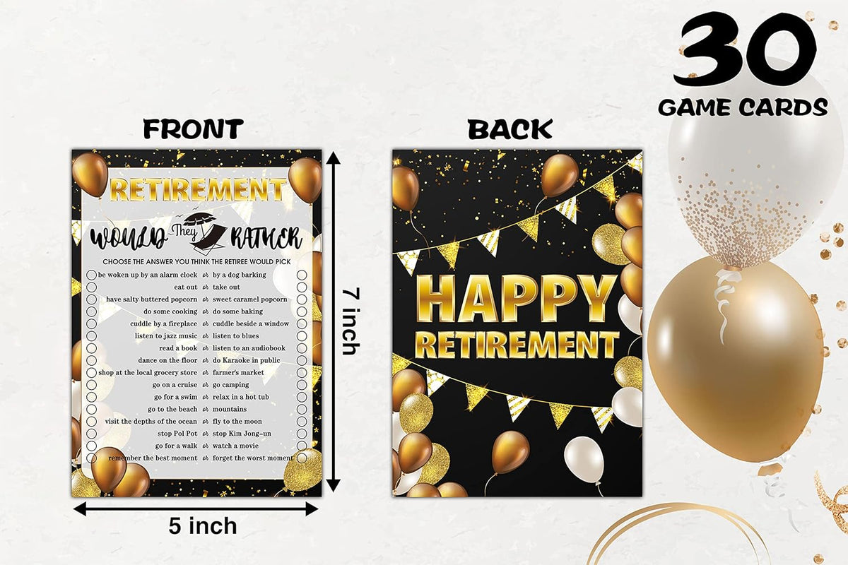 Retirement Party Game Cards – Would They Rather | 30 Cards 5"x7" Fun Party Activity