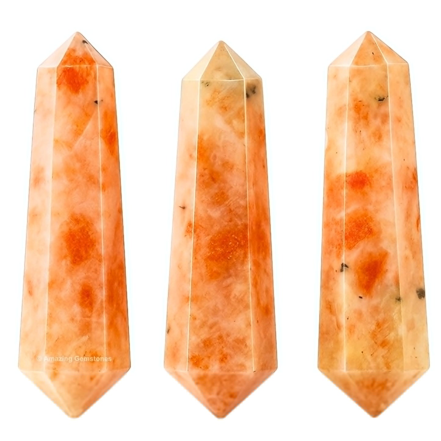 Amazing Gemstone Sunstone Crystal Points Bulk Healing Crystals and Stones - Pack of 3 Double Terminated Healing Wand Point Bulk Crystals for Crafts, Crystal Grid, DIY Work