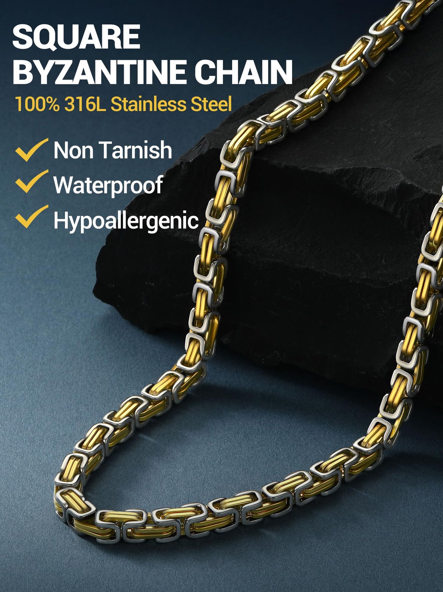 PROSTEEL Byzantine Chain Necklace For Men Long Chains Necklaces