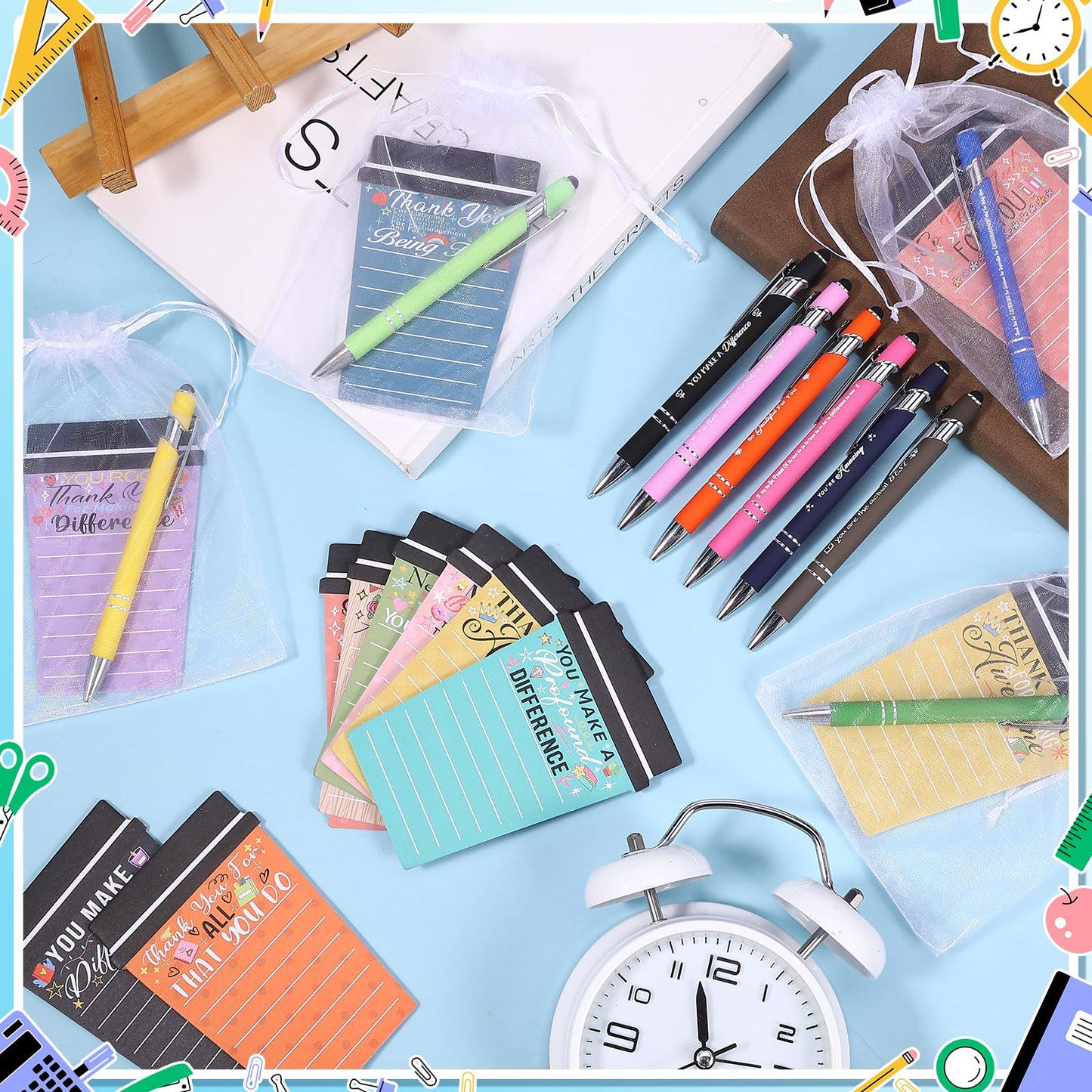 Mkway 24 Set Employee Appreciation Gifts Bulk Team - 24 Pack Coffee Cup Notepad+24 Ballpoint Pens+ 24 Drawstring Gift Bags, Bulk Gifts for Coworkers/Staffs/Teachers/Christmas