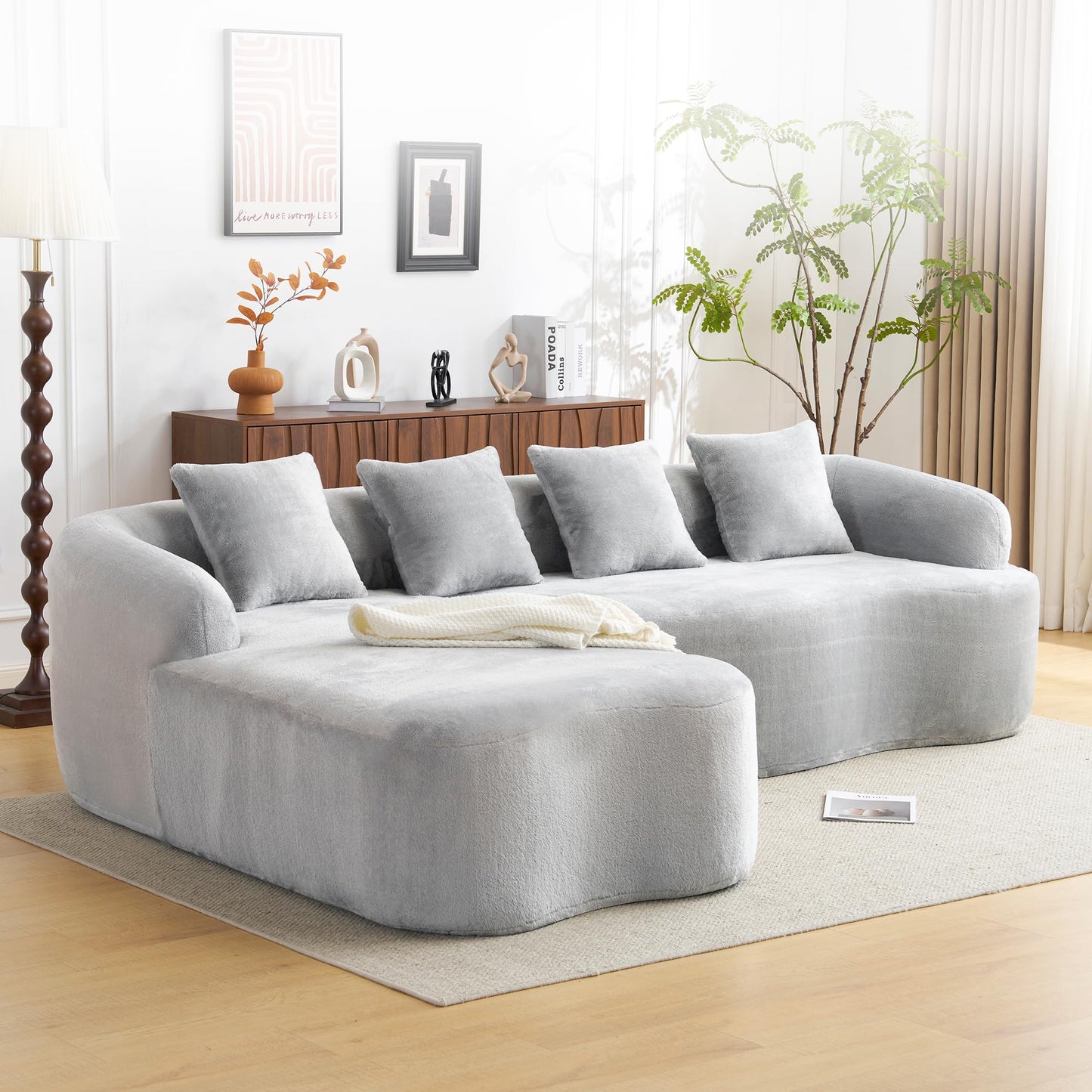 104.7” Cloud Sectional Sofa with Chaise Lounge, Boneless Curved Couch, Deep Seat Chenille Fabric Oversized Modern Sofa for Apartment Living Room