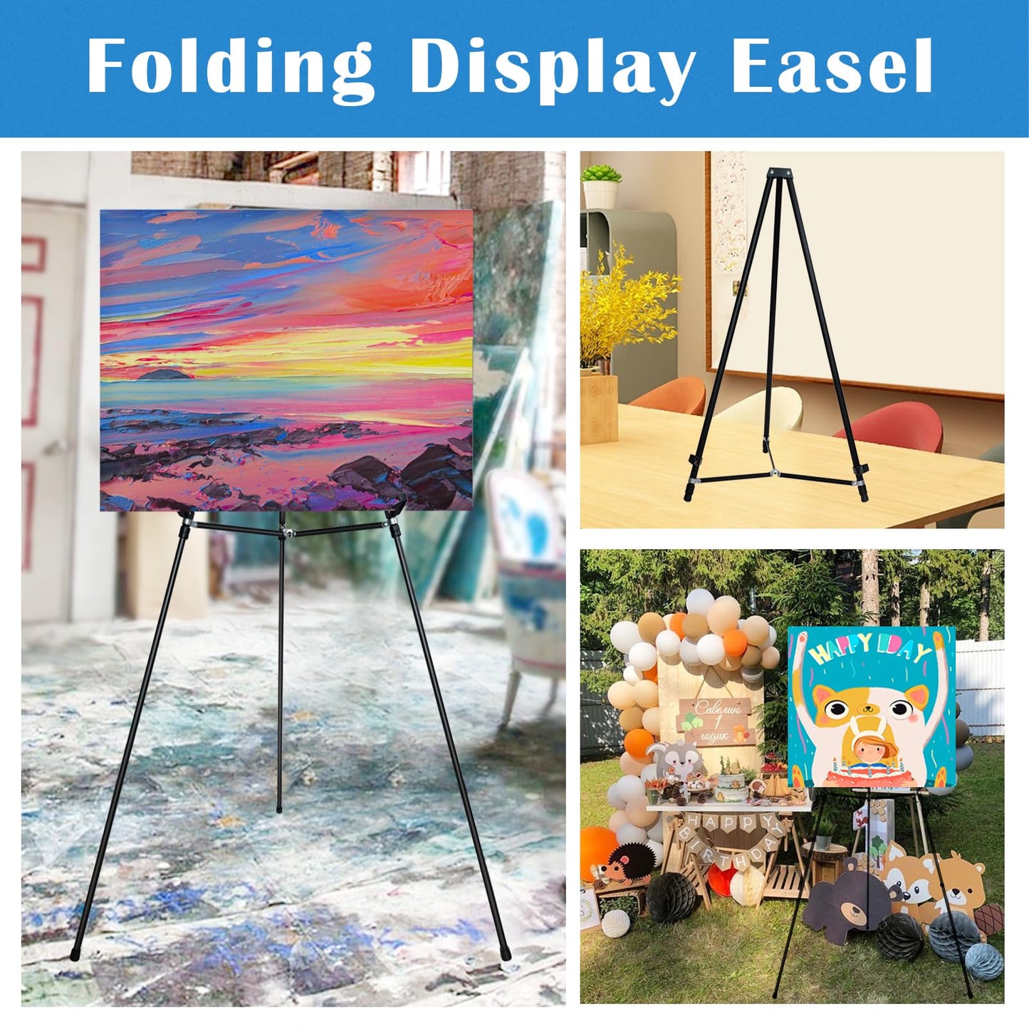 Falling in Art 70" Adjustable Aluminum Display Easel Stand, Versatile Tripod Easel for Artistic Presentations Stand, Lightweight and Sturdy for Art Shows, Exhibitions, and Studios, Holds 20 lbs