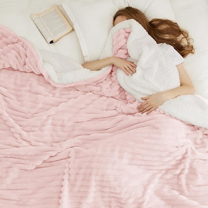 Bedsure Sherpa Blanket Queen Size for Bed - Super Soft, Cozy Fleece Thick Warm Blanket for Winter, GentleSoft Home Room Decor, Pink, 90x90 Inches