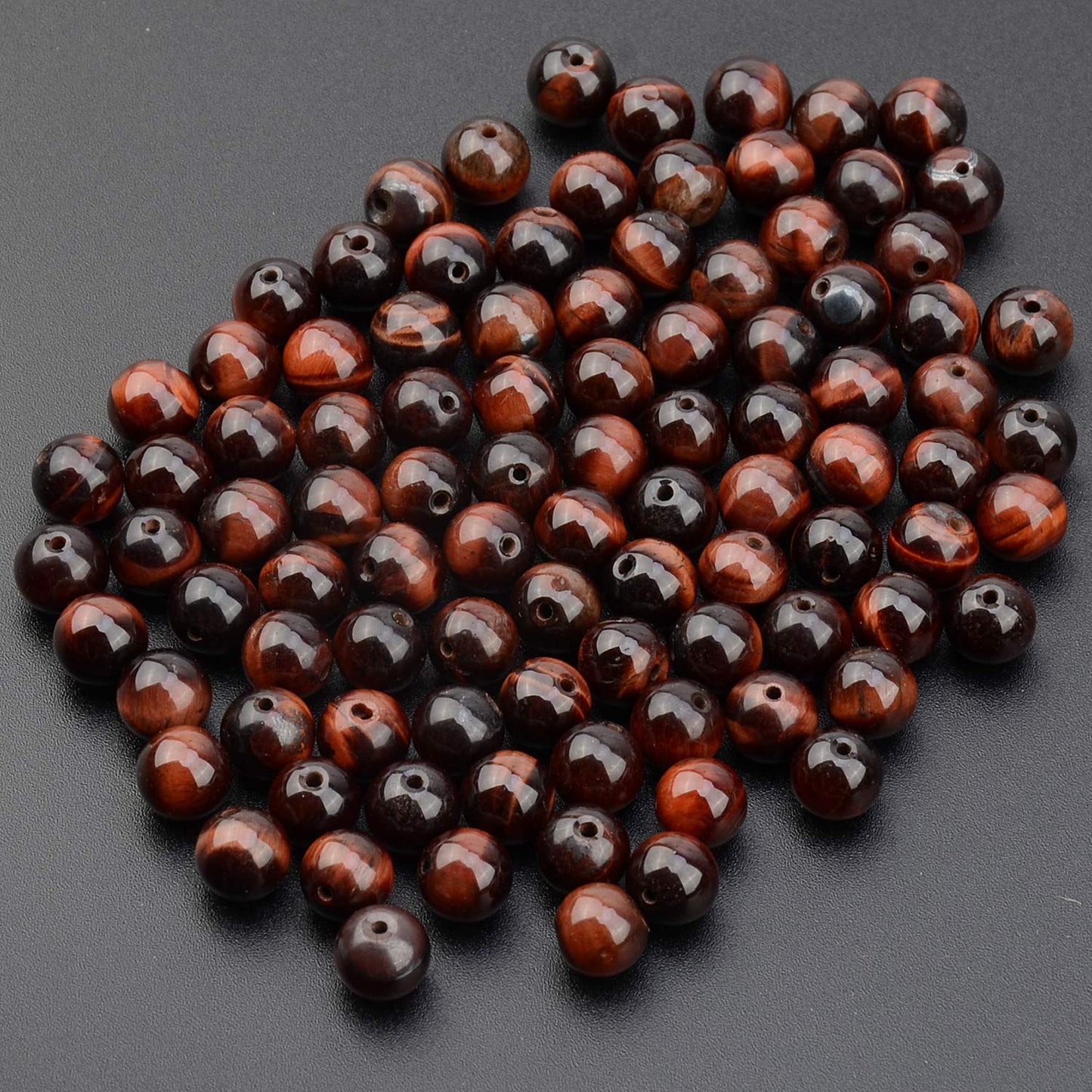 LPBeads 100PCS 8mm Natural Red Tiger Eye Gemstone Round Loose Beads for Jewelry Making with Crystal Stretch Cord