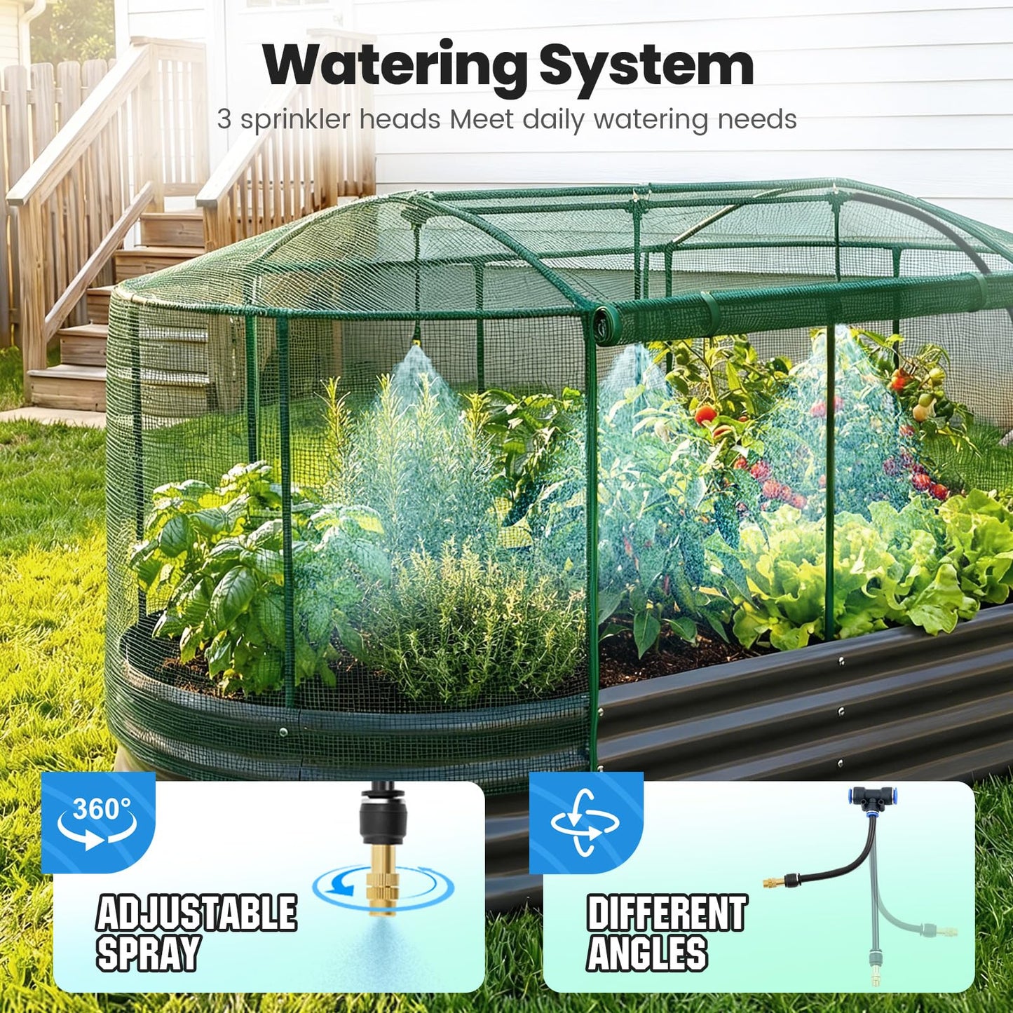 Quictent Galvanized Raised Garden Bed Kit with Self Watering System and Mesh Cover, Large Oval Metal Outdoor Planter Garden Boxes for Vegetables Herbs Flowers, 6x3x1Ft