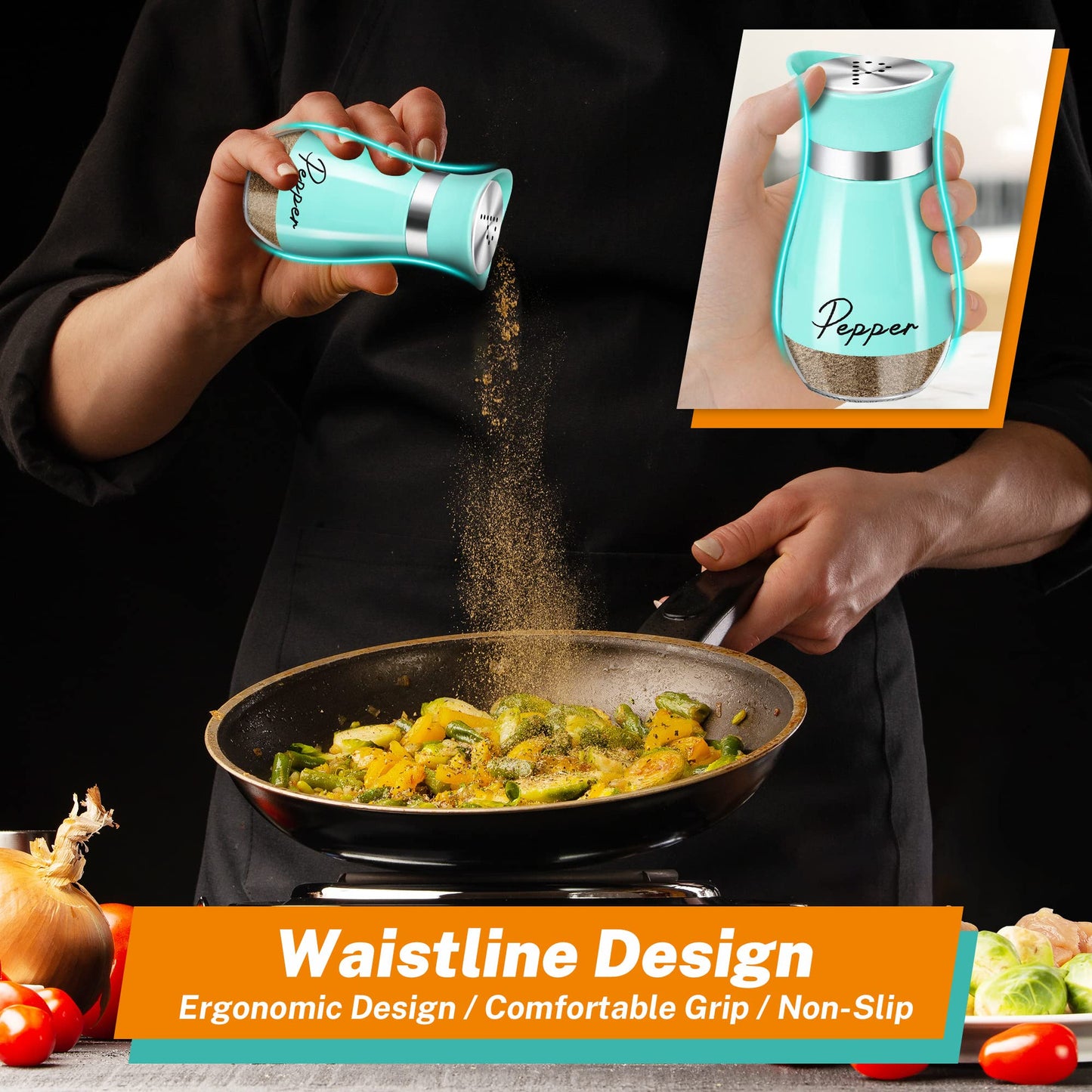 Teal Salt and Pepper Shakers Set with Holder,4 oz Turquoise Kitchen Decor and Accessories Farmhouse Gadgets Table Housewarming Gift Christmas Decor Refillable Design (Teal)