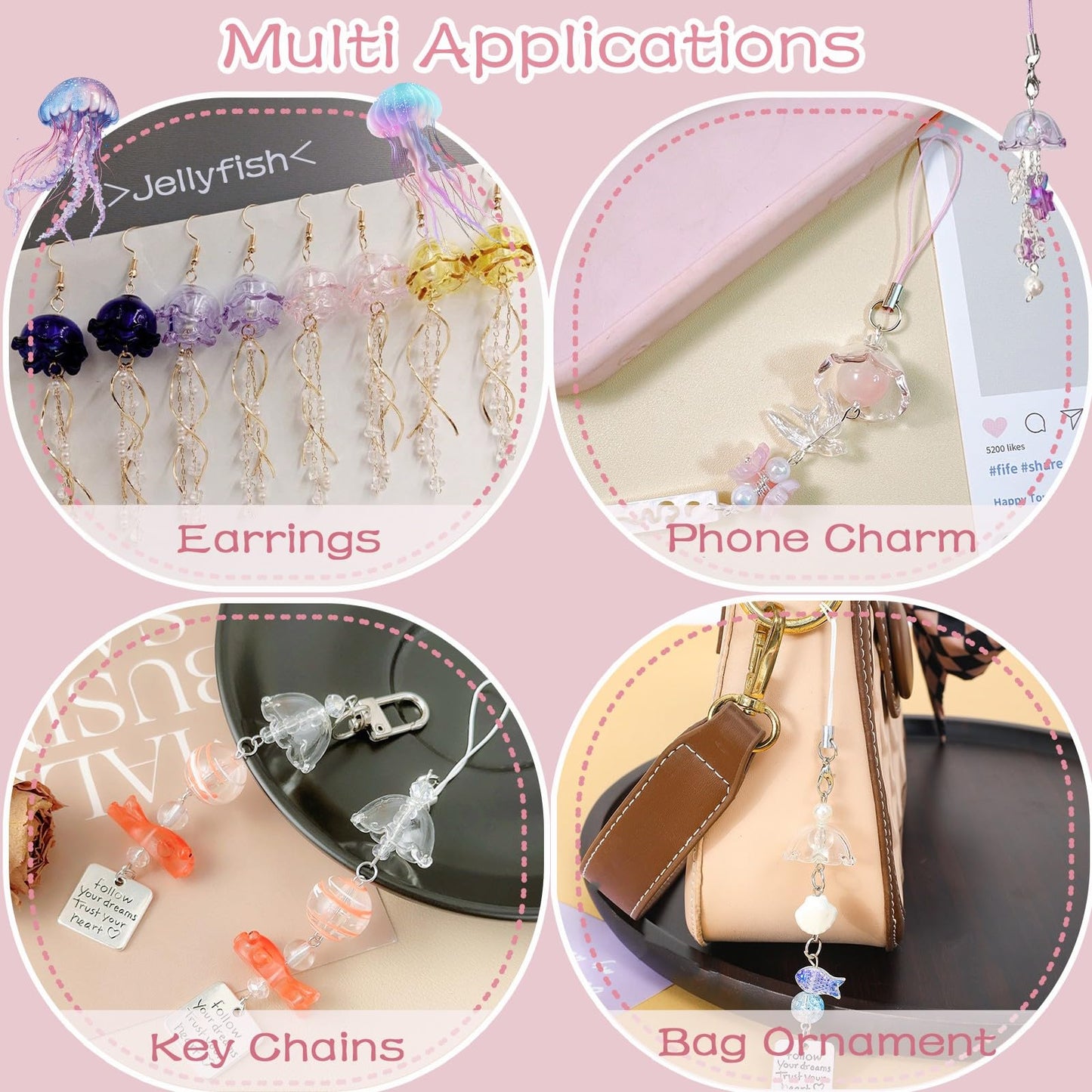50Pcs Acrylic Clear Flower Bead Caps for Jewelry Making, Transparent Bell Charms, Semi-Round Floral Beads Bulk with Wavy Edge, Jellyfish Beads for Wind Chimes DIY Craft Key Chains-13 * 22mm