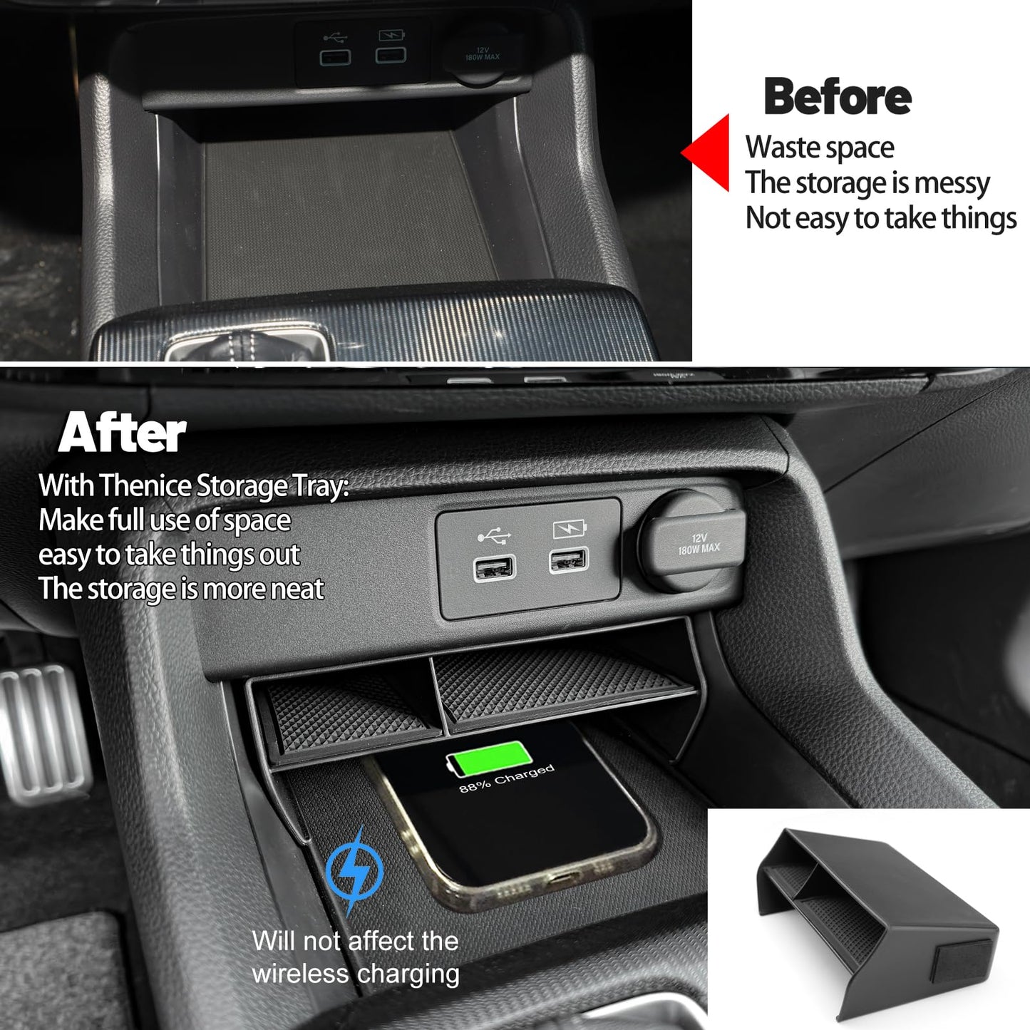 Thenice for 11th Gen Civic Center Console Organizer Armrest Box Tray Glovebox Hidden Storage Compartment Compatible with Honda Civic 2026 2025 2024 2023 2022 Accessories -3PCS