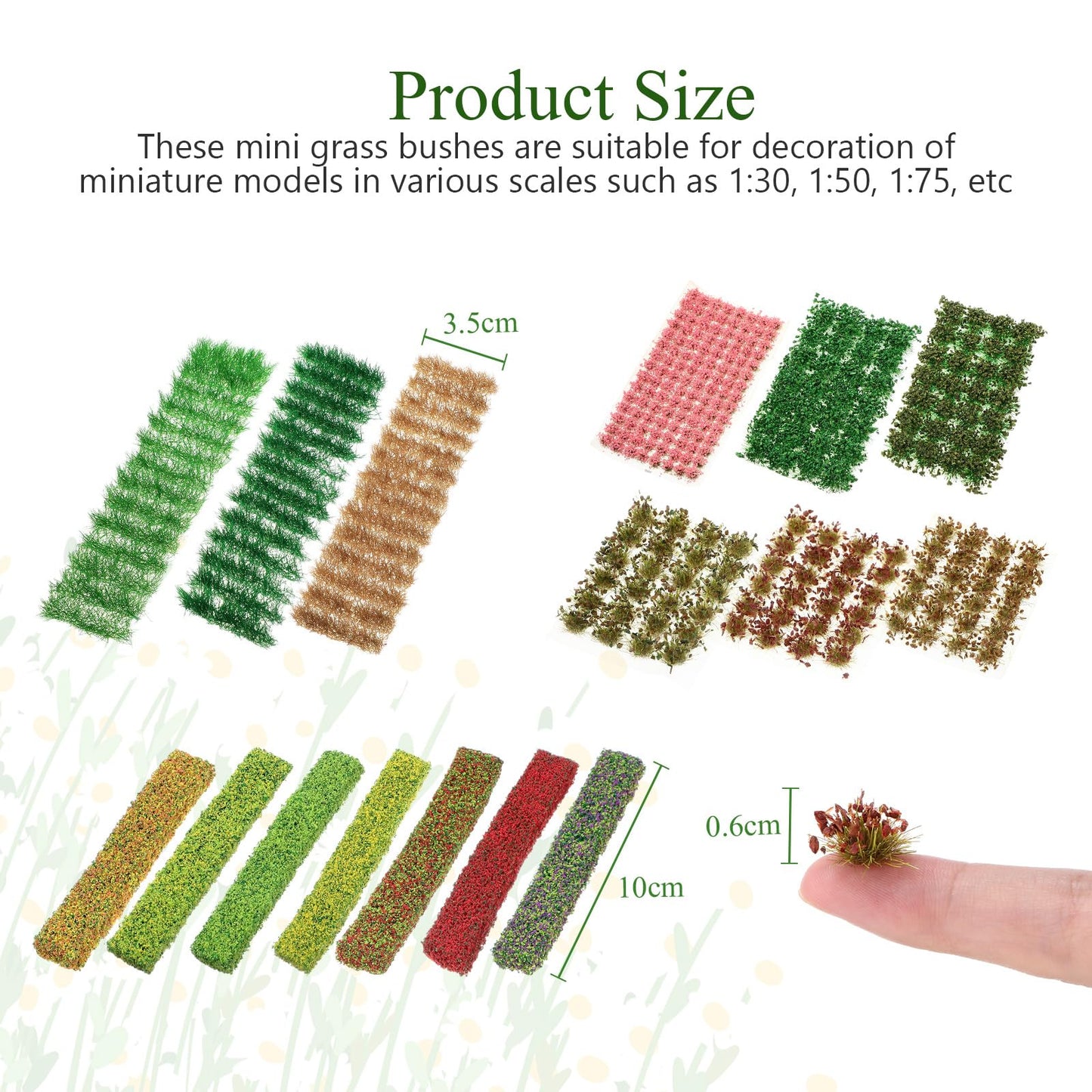 Redbaker 288 Pcs Static Grass Tuft Flower Cluster Vegetation Groups Self Adhesive Artificial Model Grass Tufts DIY Miniature Colorful Flower for Terrain Railway Scenery Table Landscape (Mixed Style)
