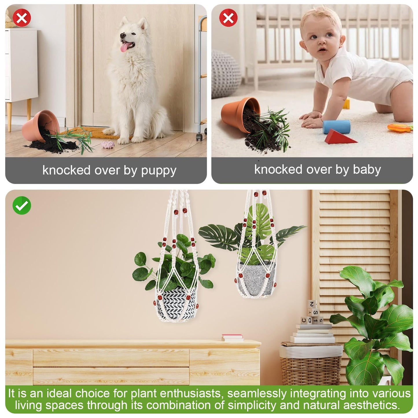 SDICSN Macrame Plant Hanger Hanging Plant Holder Boho Home Decor for Indoor and Outdoor Flower Pots Holder with Wood Beads Decorative （2pcs）