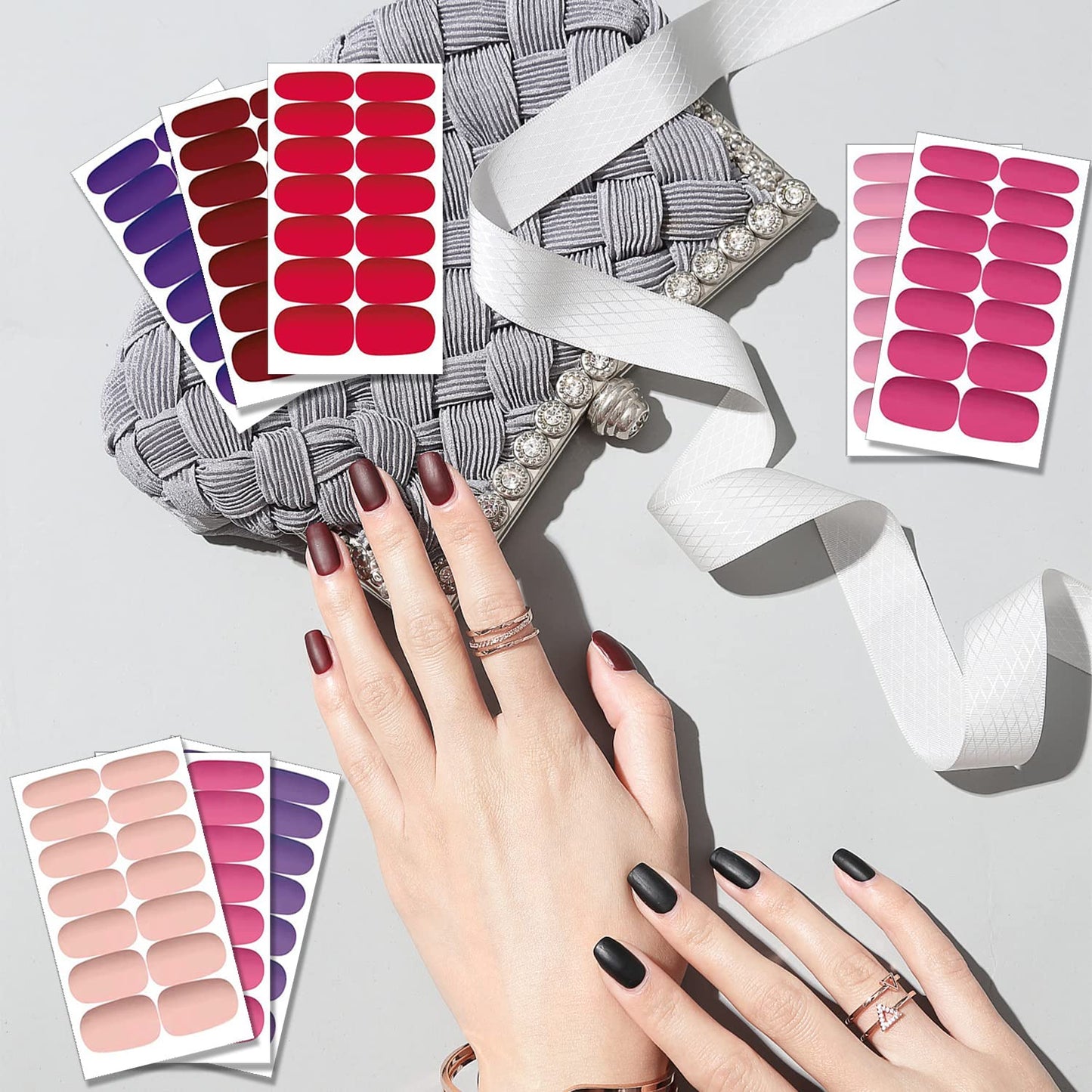 SILPECWEE Matte Nail Wraps for Women Solid Color Red Nail Polish Strips Self Adhesive Nail Sticker Polish Gel Nails Strips Fingernails Art Accessories with 1pc File (20 Sheets)