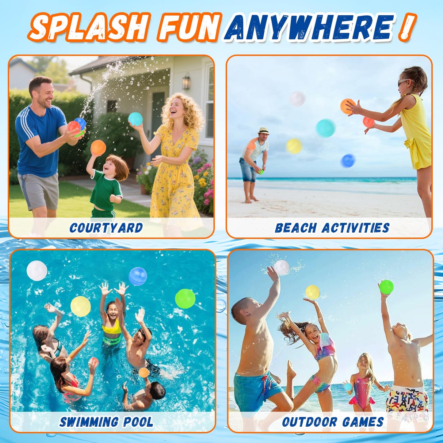 Reusable Water Balloons, 12 Pcs Self-Sealing Quick Fill Silicone Water Bombs, One-Hand Easy Fill Refillable Summer Pool Toys Easter Gifts for Kids & Adults, Splash Balls for Water Game