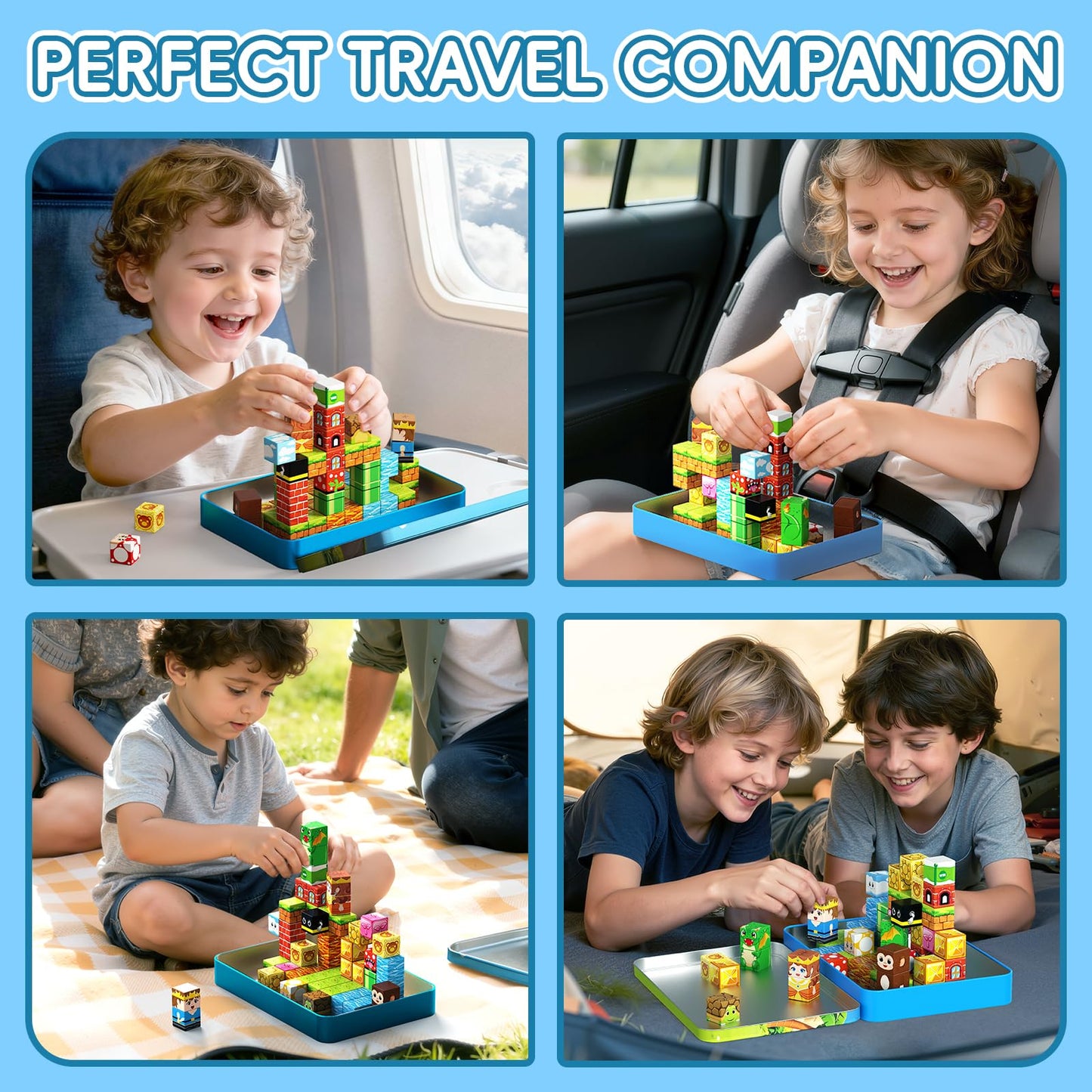 Zerxpho 60PCS Mini Magnetic Building Cubes Set, Adventure-themed Magnetic Blocks, Portable Magnetic Travel Blocks with Iron Case, Educational Toy for Kids STEM & Construction Learning for Kids Aged 3+