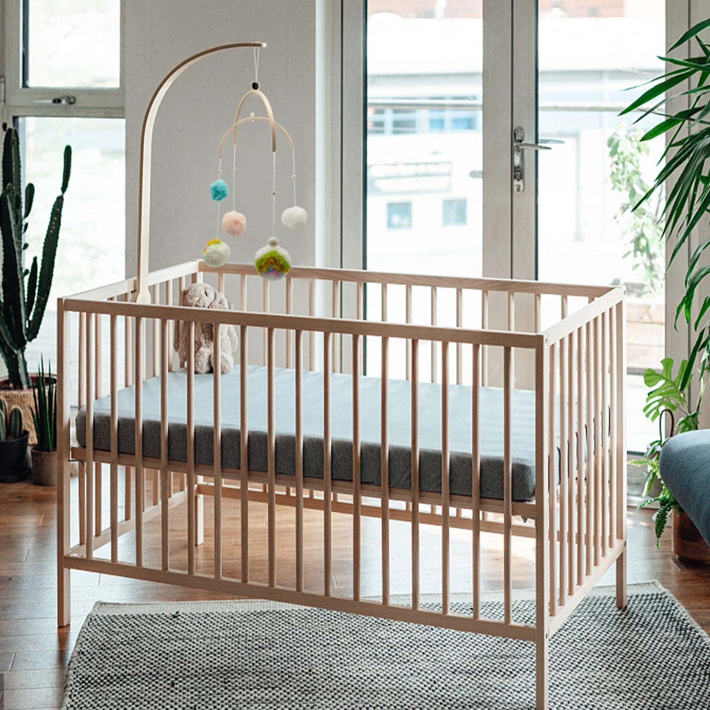 beinkmake Nursery Wooden Frame DIY Handmade Kit Crib Mobile Wind Chime Bed Wood Mobile Hanger Wooden Frame Ornaments Handmade Kit, Round