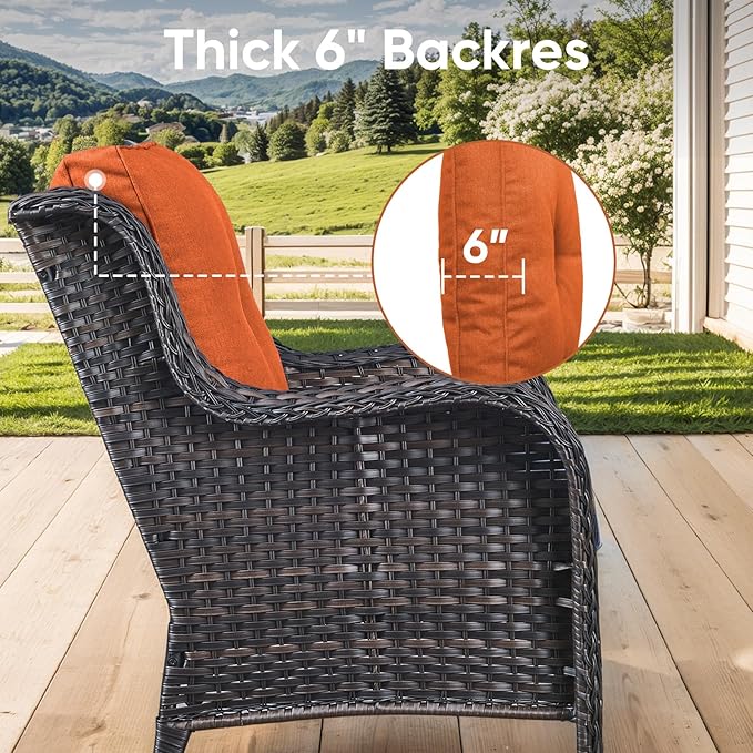 Patio Chair Cushions 6 Packs - Outside High Back Thick Water-Resistant Cushion 22x24 with Zipper Cover for Outdoor Glider Rocking Chairs Loveseat 3-Seater Couch Sofa – Orange/Buckle