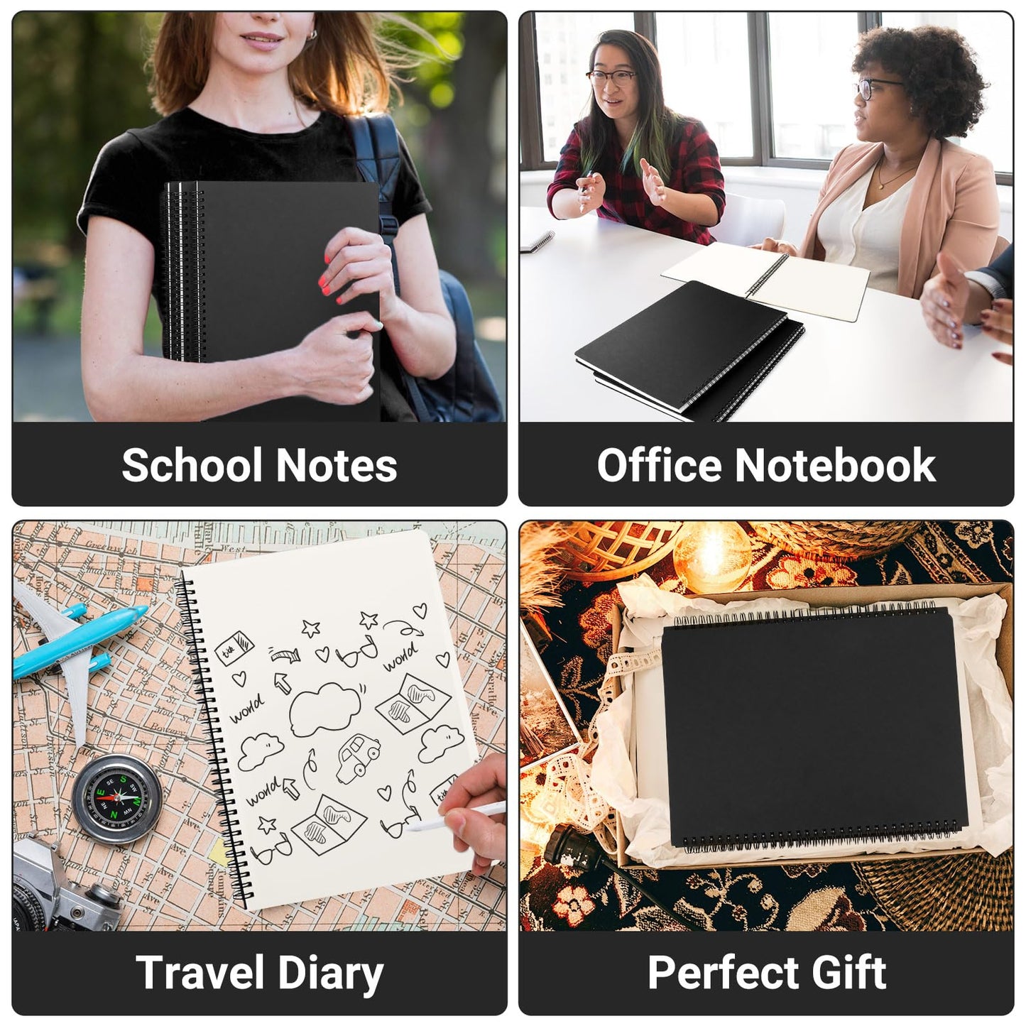 EUSOAR Blank Spiral Notebook, A4 3 Packs 8.5"x 11" Hardcover Blank Kraft Sketch Notebook Bulk，College Wirebound Memo Notepads Diary Planner Notebook Journal with Unlined Paper 120pages/60sheets