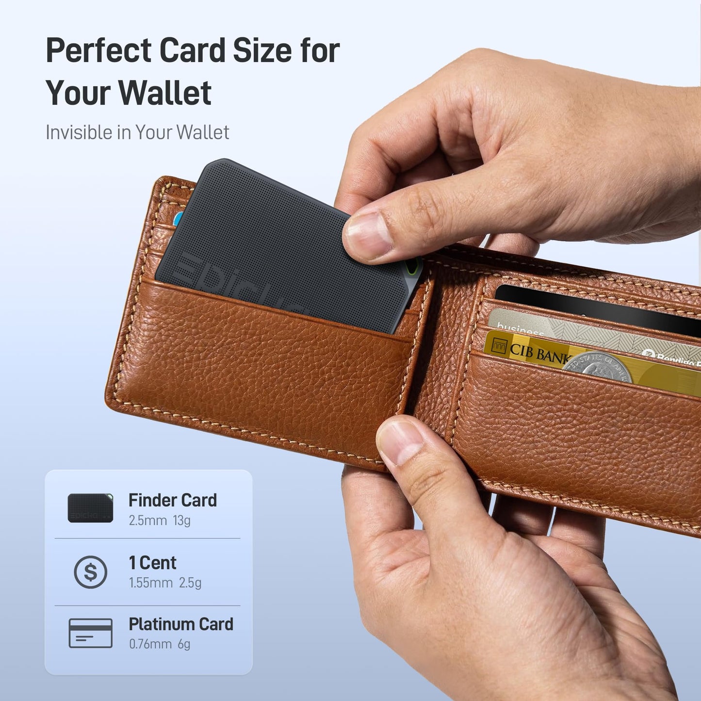 Epicka Wallet Tracker Card Compatible with Apple Find My, 8-Year Maintenance-Free Battery, Tracking Card with NFC, MFi Certified, IP67 Bluetooth Item Locator for Luggage, Passport, 1 Pack, Black