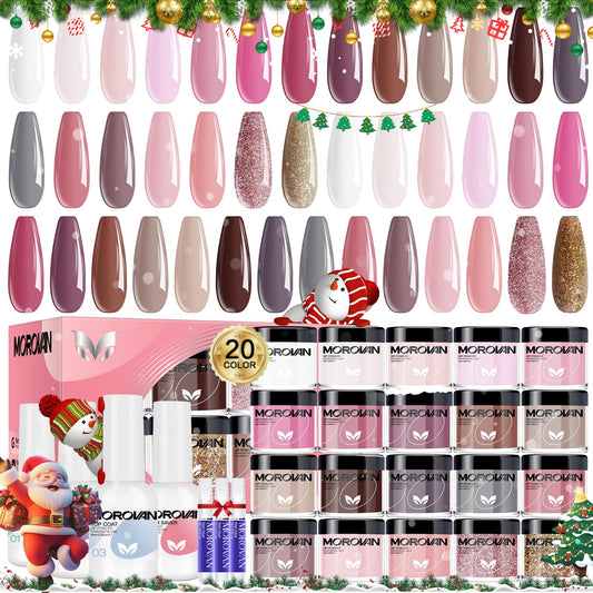 Morovan Dip Powder Nail Kit: 20 Colors Starter Set With Dip Powder Liquid Set for Nail Art DIY at Home