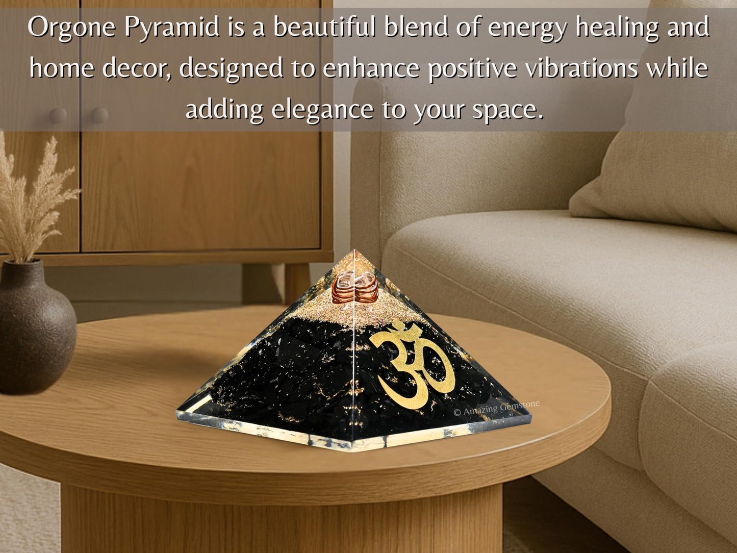 Large Orgone Pyramid | Black Tourmaline Pyramid Crystal | OM Orgonite Pyramid | Organ Pyramids Positive Energy Healing