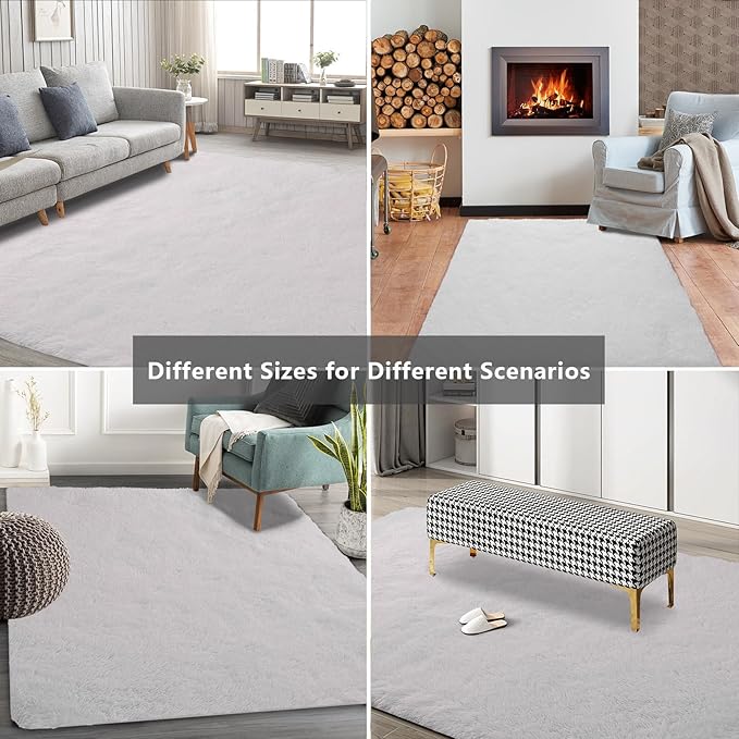 9X12 Large Area Rugs for Living Room Bedroom,White Big Shag Rug for Bedroom Dorm,Soft Fluffy Indoor Carpet Nursery Rugs for Kids Girls Room Home Decor (White, 9X12 Feet)