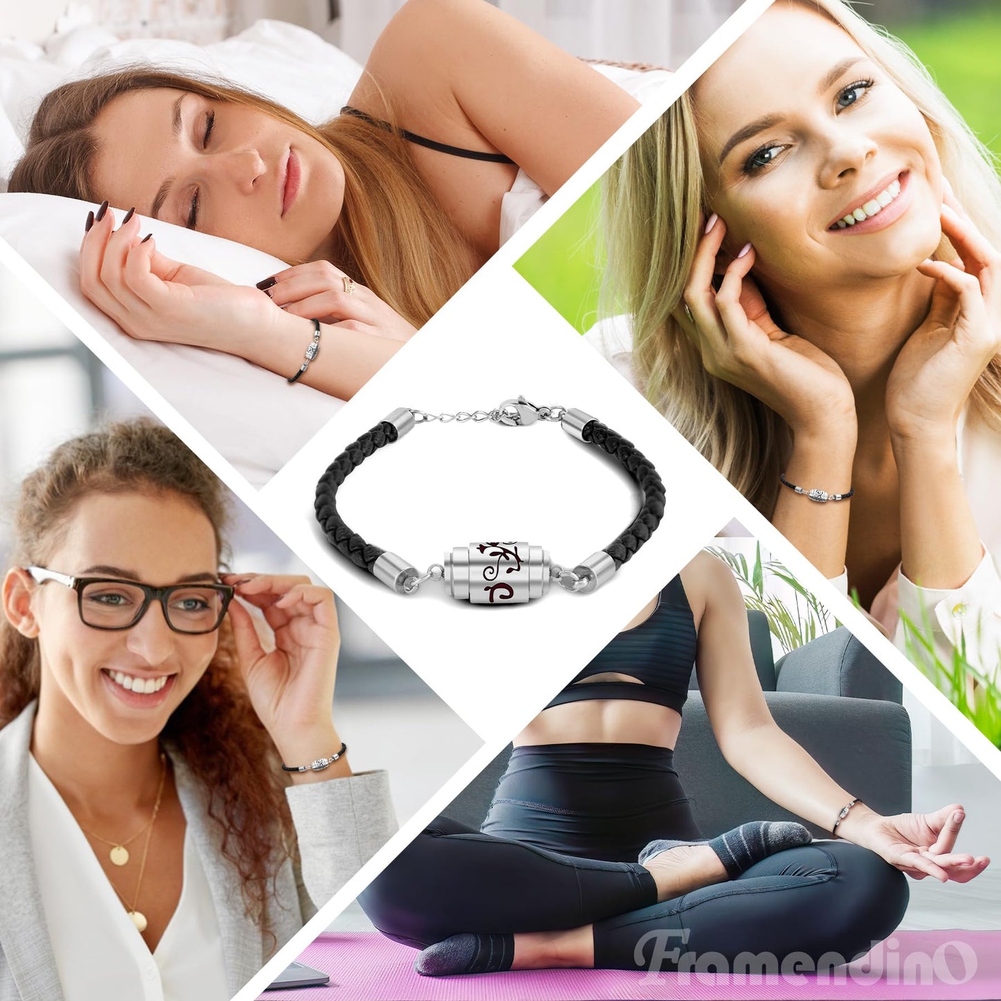 Framendino, Stainless Steel Adjustable Pattern Aroma Bracelet Essential Oil Diffuser with 10PCS Refill Sticks