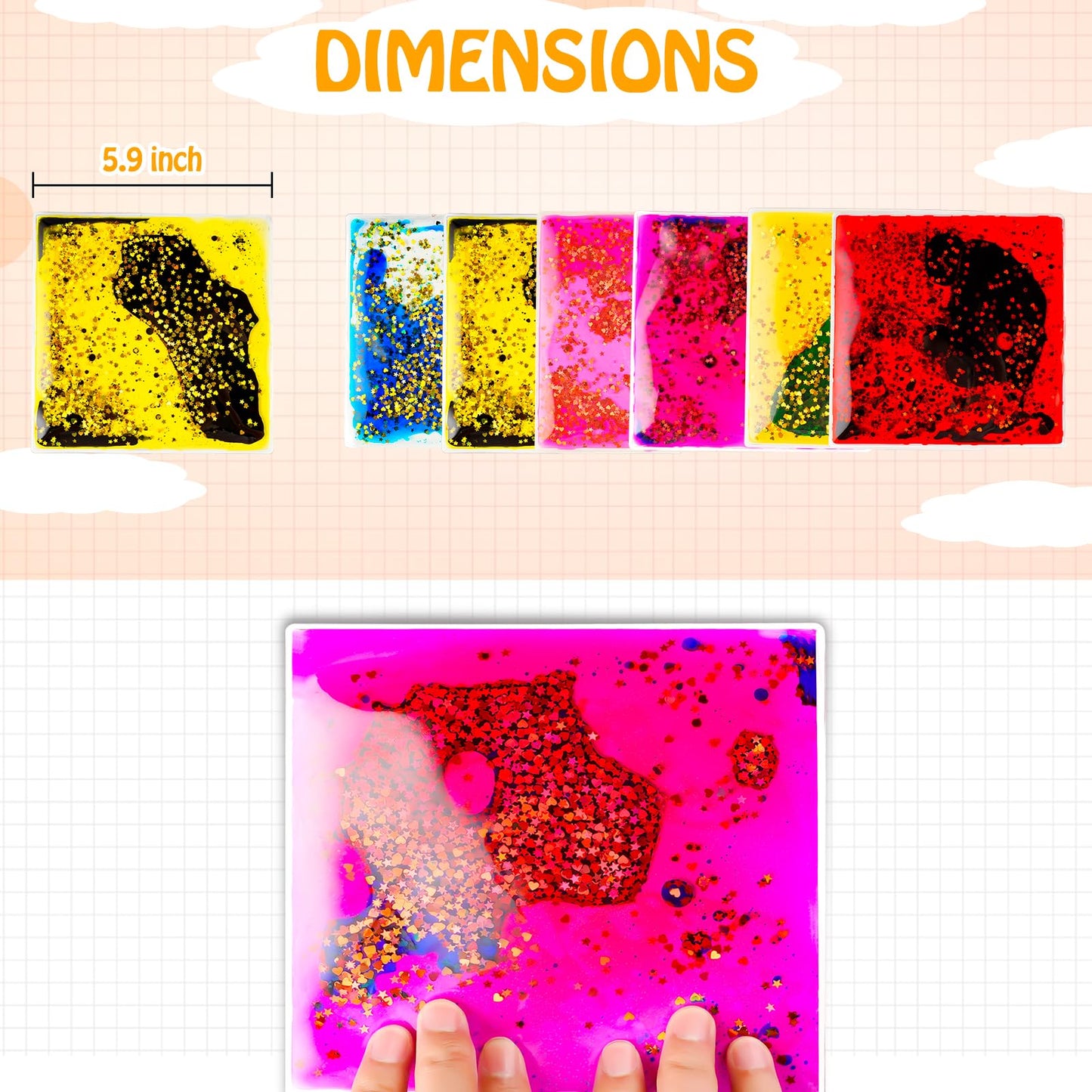 Onyoloy Sensory Soft Gel Liquid Toys: Water Sensory Fidget Toys Square Sensory Toys for Autistic Children 6-Pack