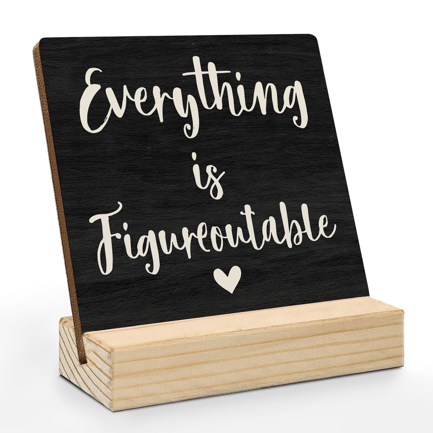 Mfyossrll Inspirational Desk Decor, Everything Is Figureoutable Decorative Signs & Plaques, Motivational Desk Sign with Wooden Stand for Home Bedroom Office Classroom Shelf Table Decor