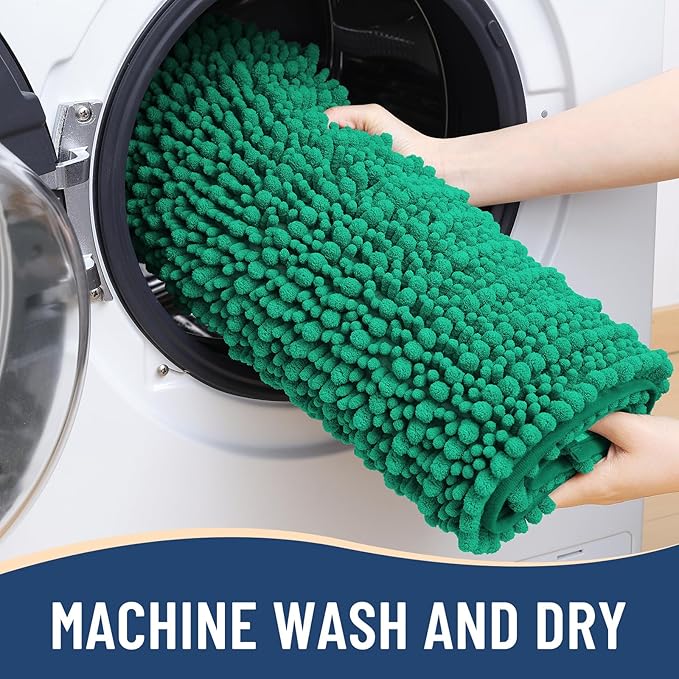 Arotive Luxury Chenille Bathroom Rug Mat, Extra Soft Thick Absorbent Shaggy Bath Rugs, Non-Slip Machine Wash Dry, Plush Bath Mats for Bathroom, Shower and Tub, 24x16, Emerald