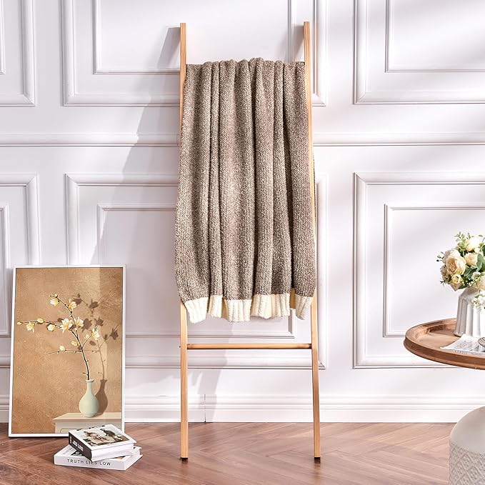CozeCube Melange Blanket, Ultra Soft Dark Brown and White Throw Blanket, Warm Cozy Knit Fuzzy Plush Reversible Throw for Couch Bed Sofa, 60"x80"