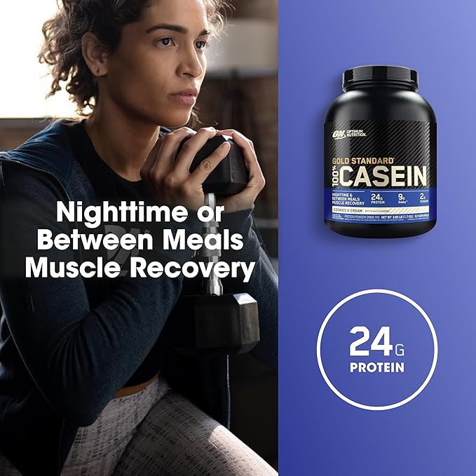 Optimum Nutrition Gold Standard 100% Micellar Casein Protein Powder, Slow Digesting, Helps Keep You Full, Overnight Muscle Recovery, Cookies and Cream, 4 Pound (Packaging May Vary)
