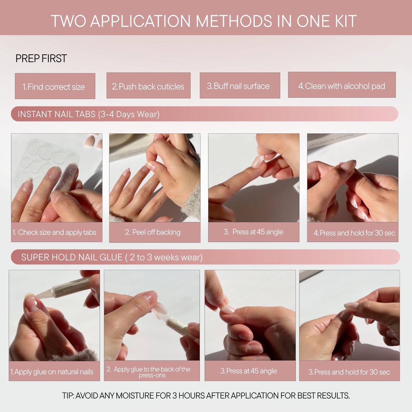 Celebritips Nail Art Press-Ons | Short Almond Nails, Reusable | 16 sizes - 32 Nails Kit with Super-hold Nail Glue and Sticky Tabs (Golden Water Fairy)