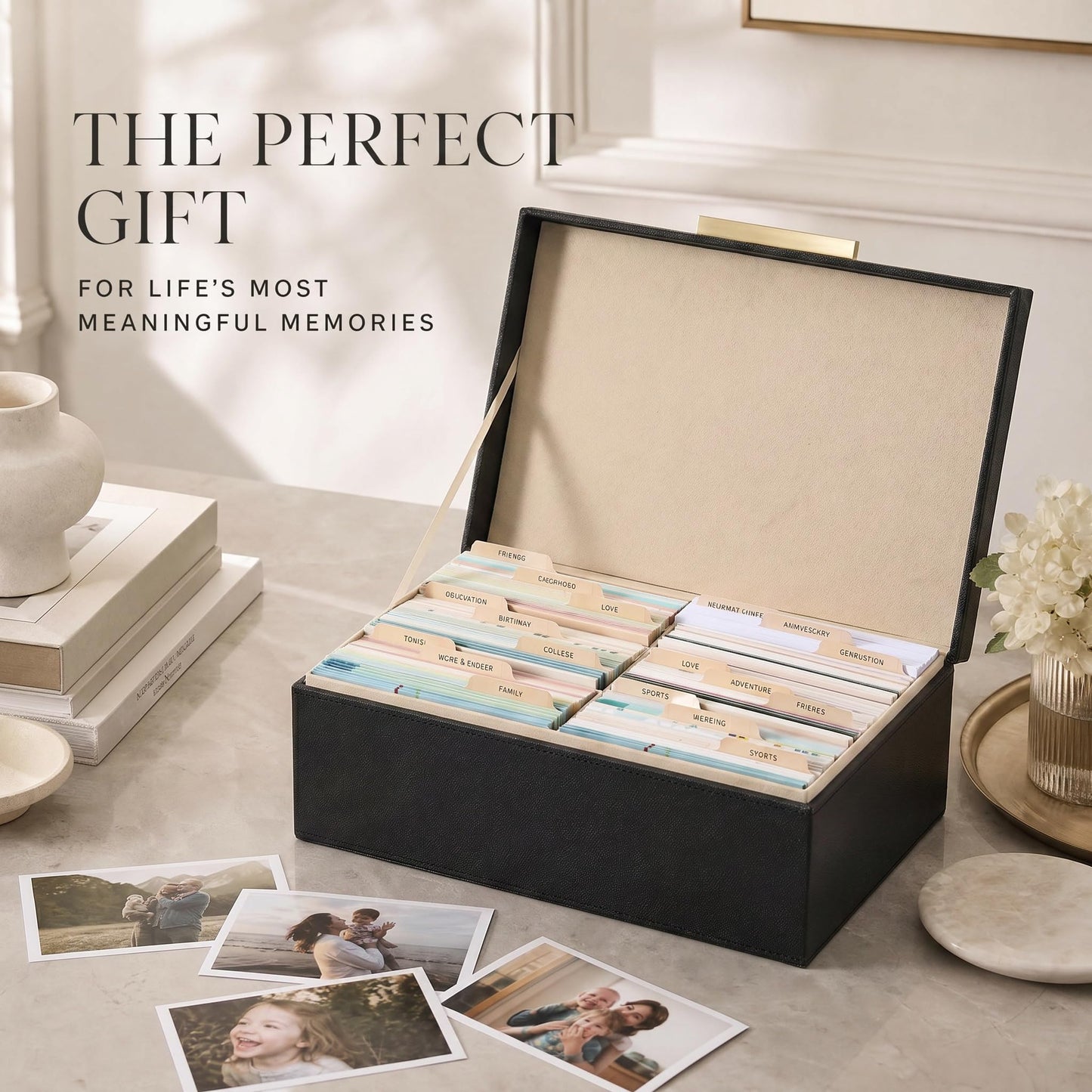 ZICOTO Decorative Photo Storage Box - Sturdy PU Leather Photo Organizer with Dividers is Perfect to Store Up to 1200 Pictures and 4x6 Photos - Portable Scrapbook Storage Containers with Lid